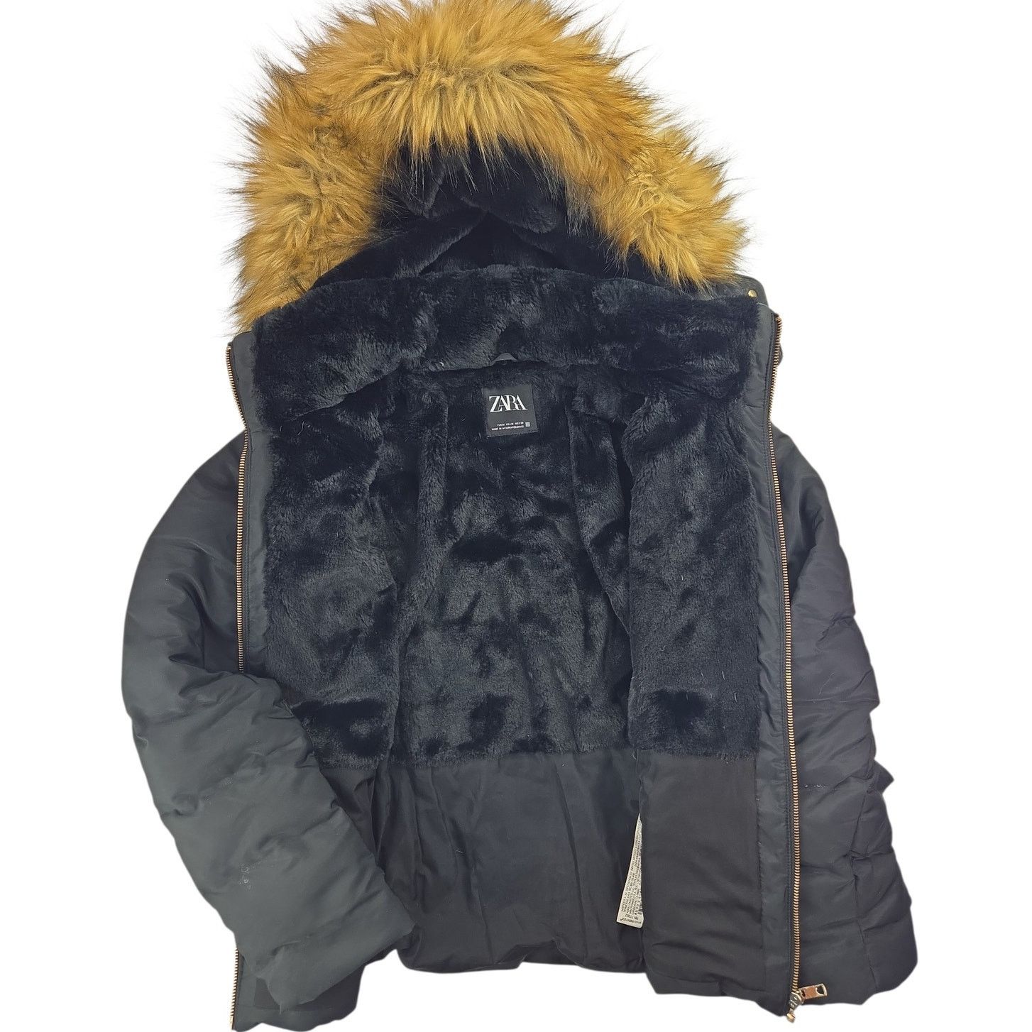 Zara Zara | Black Down Puffer Coat w/Detachable Faux Fur Hood | M Size M / US 6-8 / IT 42-44 - 2 Thumbnail