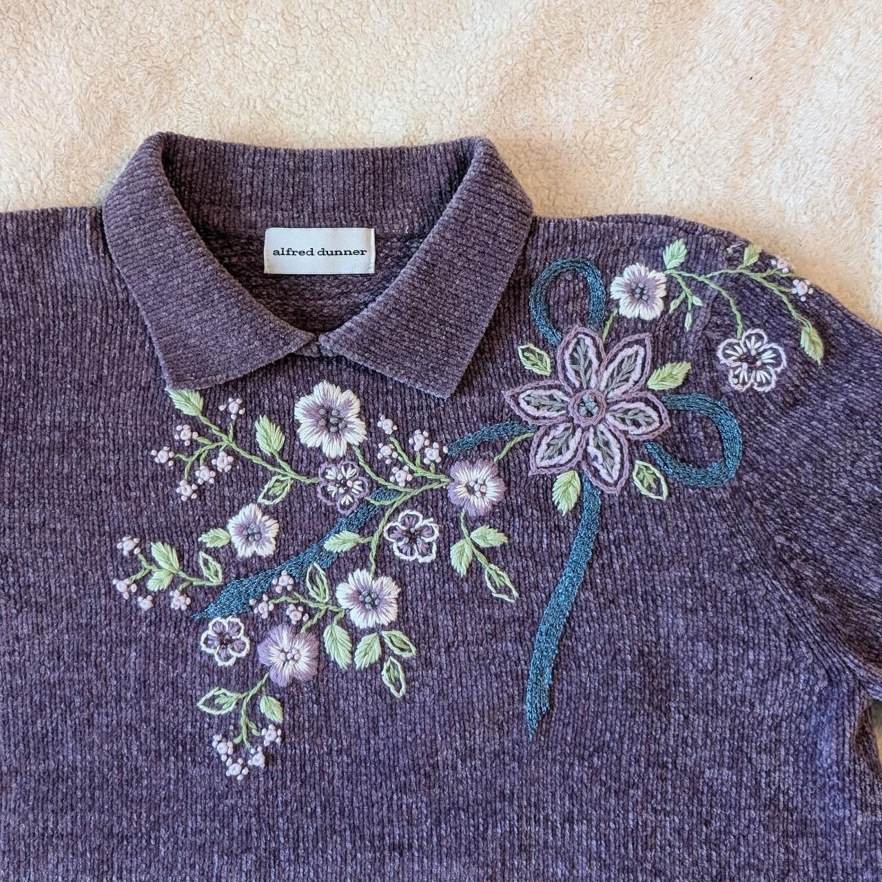 Vintage Vintage Y2K Purple Chenille Coquette Collar Pullover Sweater Size M / US 6-8 / IT 42-44 - 2 Thumbnail