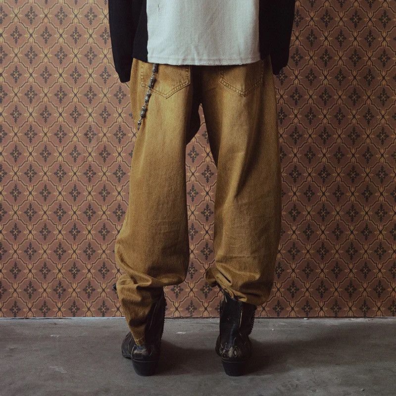 Richill Melancholy Slogan Embroidered Khaki Denim Pants
