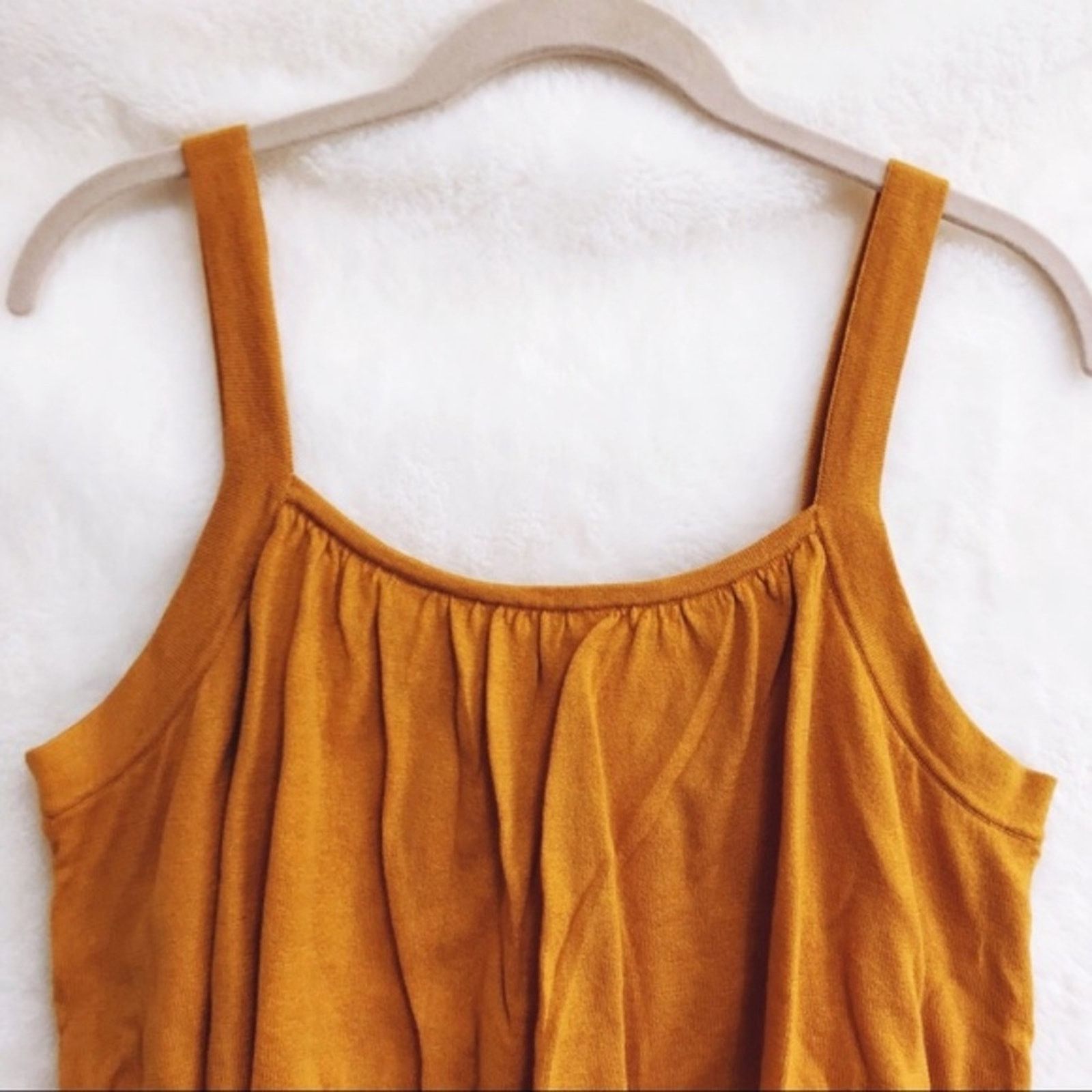 Ann Taylor Ann Taylor Factory Mustard & White Trim Layered Tank Top Size L / US 10 / IT 46 - 3 Thumbnail