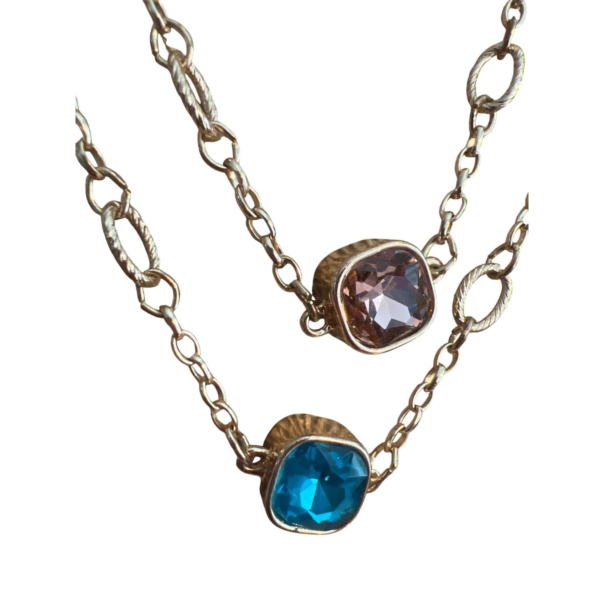 Other Gold Tone Chain Necklace Glass Stations Reversible Blue Pink Size ONE SIZE - 3 Thumbnail