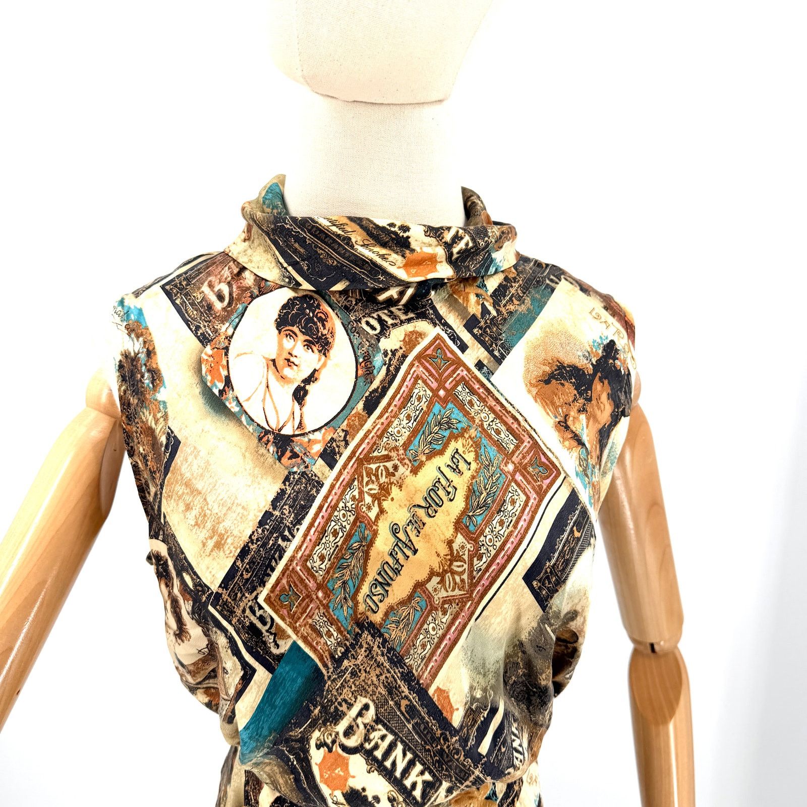 Double D Ranch Vintage Y2K Brown 100% Silk Ephemera Print Blouse Skirt Set Size L / US 10 / IT 46 - 2 Thumbnail