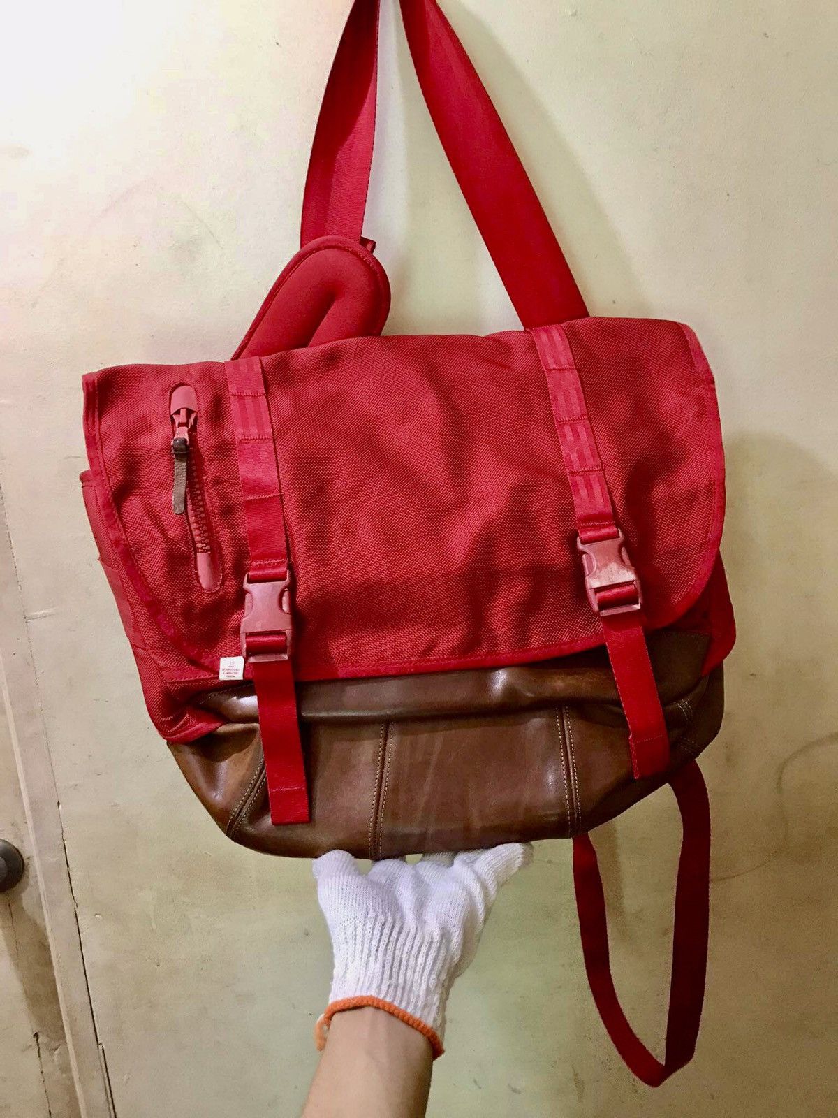 image of Visvim Cordura E-Cat Messenger Bag in Red, Men's