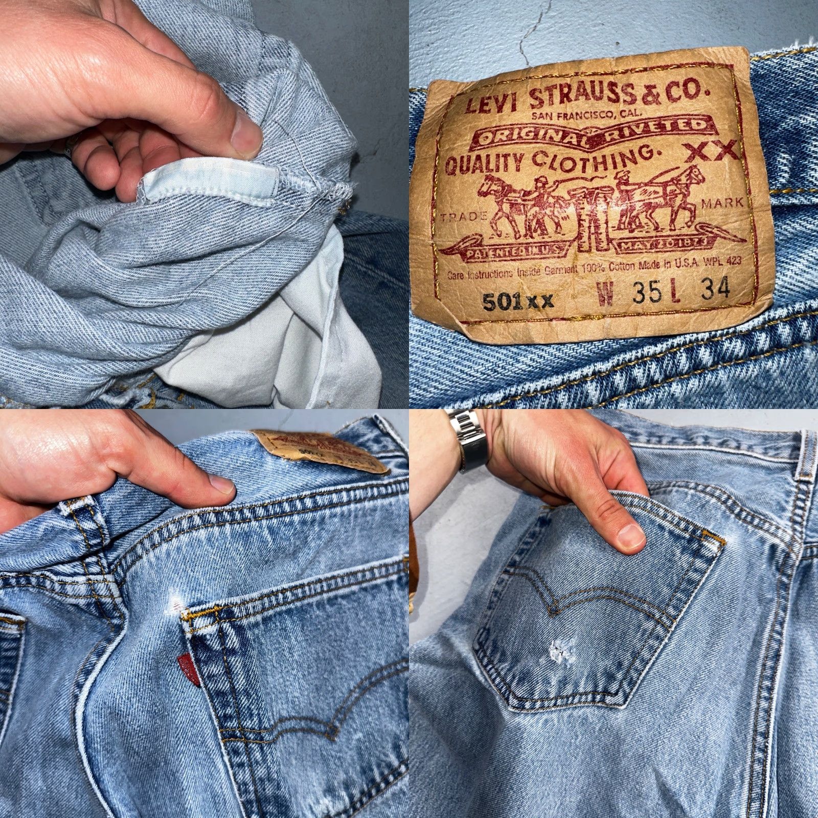 Levi's VINTAGE Levi's 501 Jeans Straight Men Blue Light Wash 35x34 90s USA 501 Series Comfort Clothing? Size US 35 - 9 Thumbnail