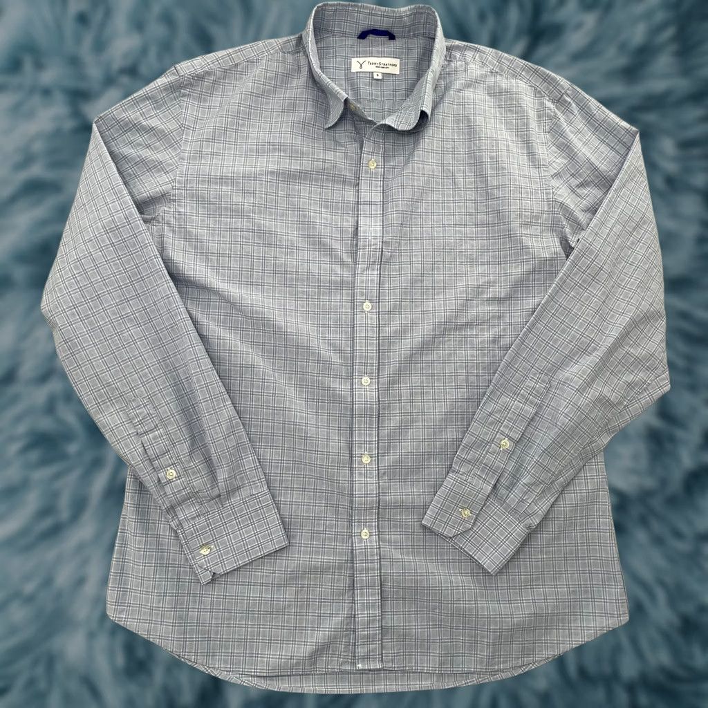 Vintage Teddy Stratford Shirt Adult 2XL Light Blue Check Button Up Zip Linen Mens 6 Size US XXL / EU 58 / 5 - 1 Thumbnail