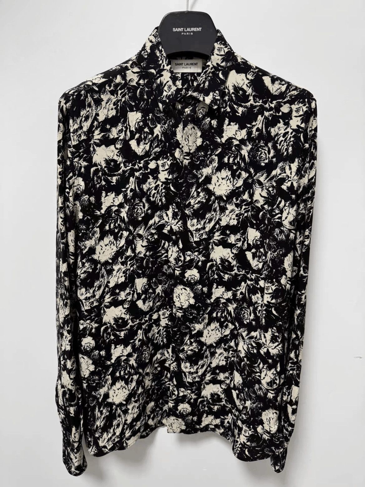 Sz 38 Saint Laurent Paris 22SS Silk Rose Pattern Shirt