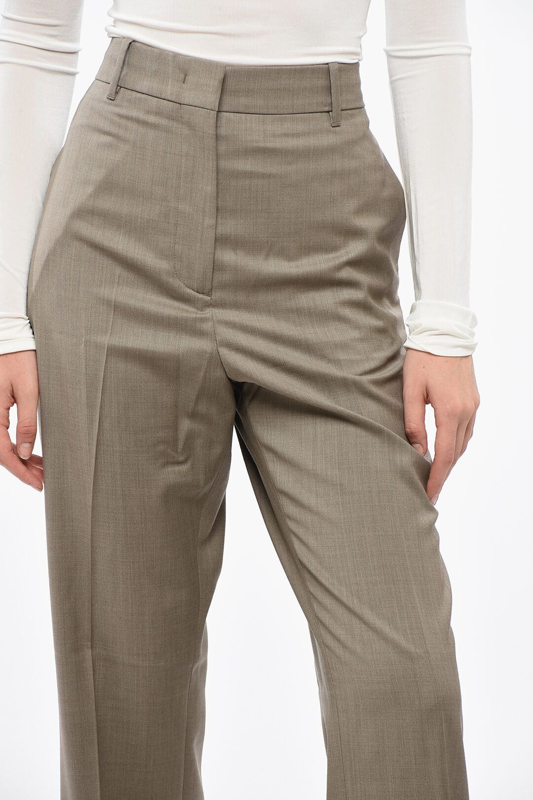 Golden Goose og1mm0426 Relaxed Fit Virgin Wool Pant in Beige Size 30" / US 8 / IT 44 - 2 Thumbnail