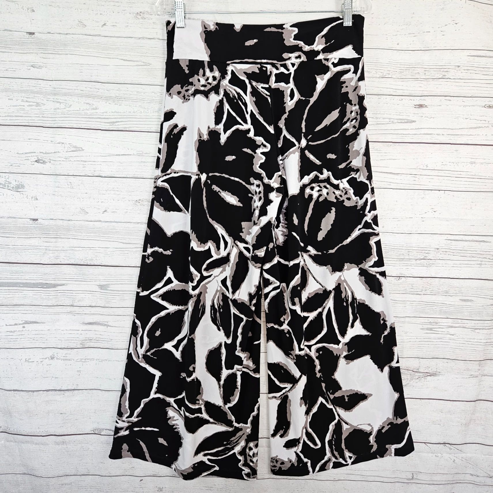 Vintage Clara Sun Woo Womens Wide Leg Pants Large Black Pull On Mid Rise Flat Front Floral Pattern Size 36" / US 14 / IT 50 - 3 Thumbnail