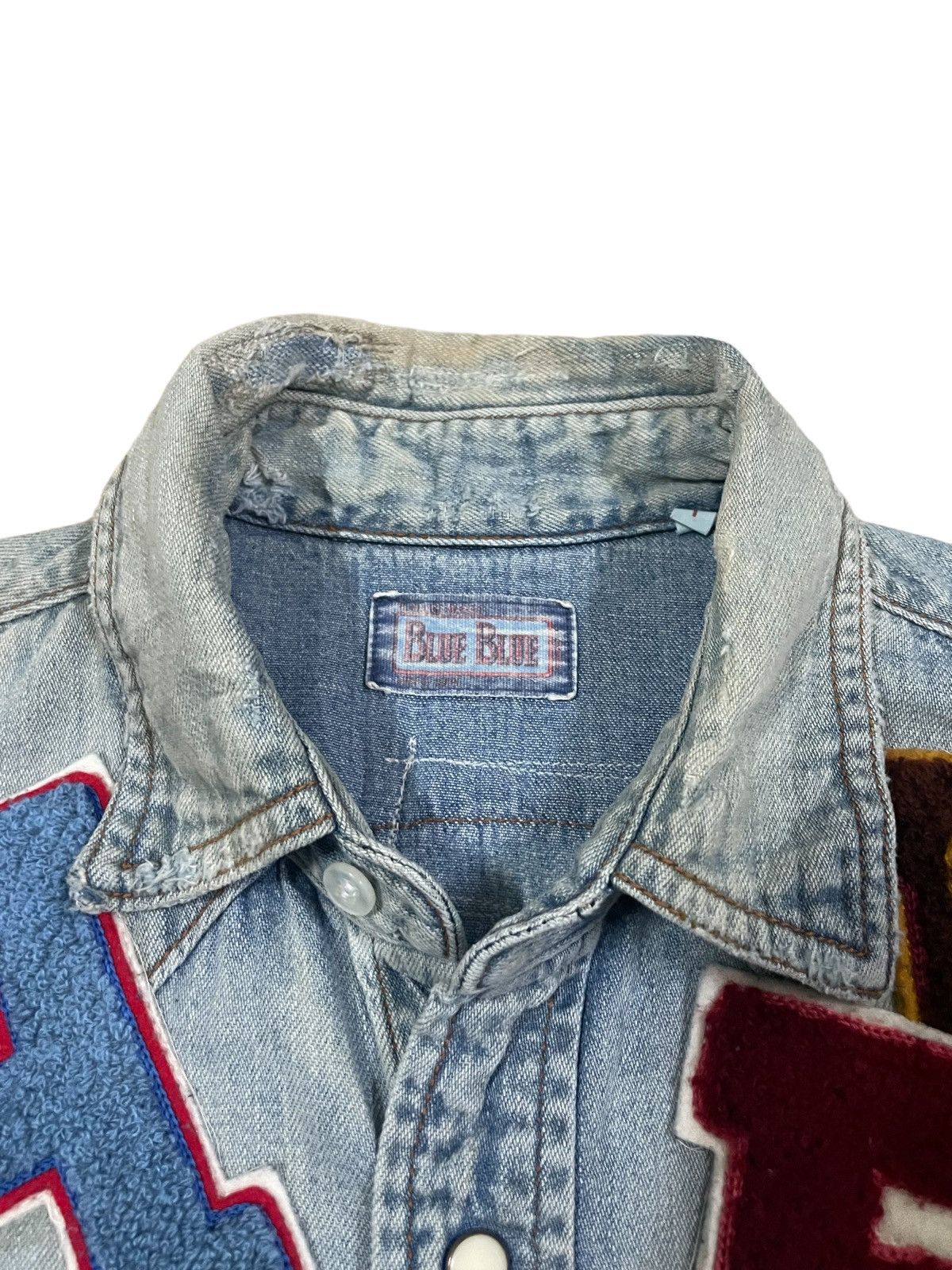 Blue Blue Japan BlueBlue Japan Crazy Indigo Wash Letterman Patch Denim Shirt Size US S / EU 44-46 / 1 - 6 Thumbnail