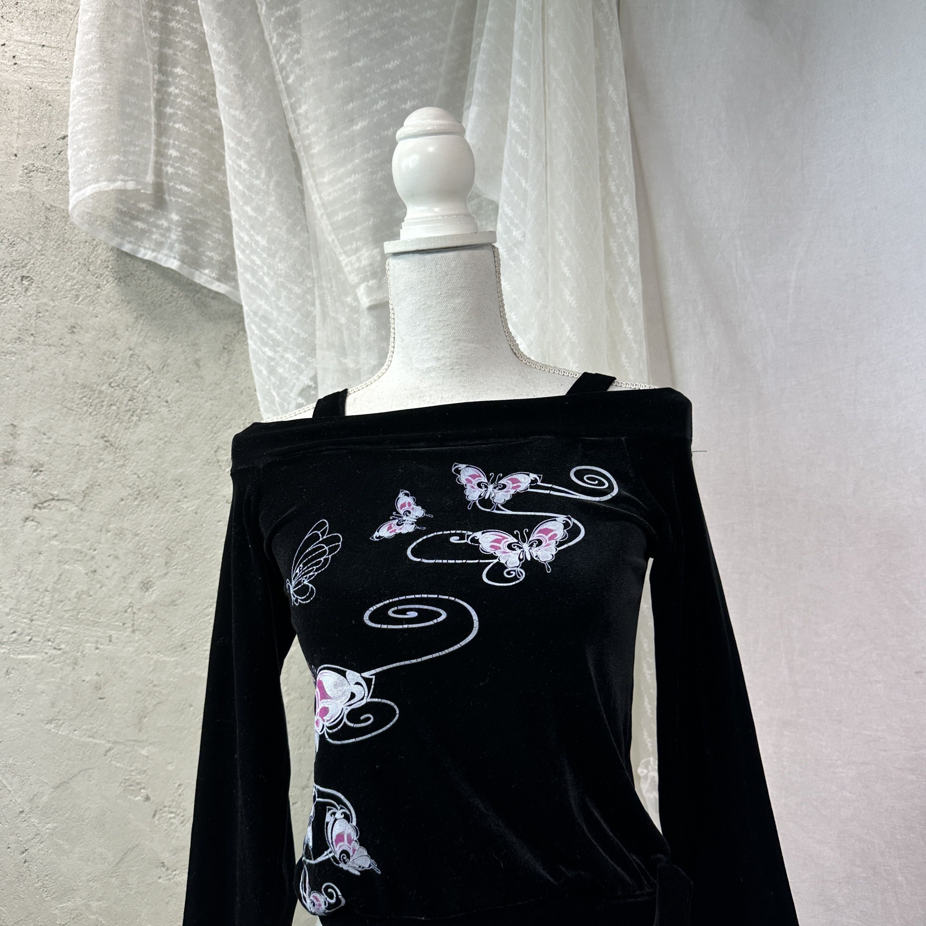 Vintage Vintage Avant Garde Velvet Butterflies Longsleeve 00s Size XS / US 0-2 / IT 36-38 - 6 Thumbnail