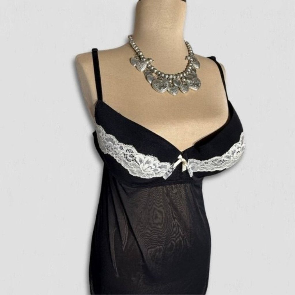 Vintage Sheer Babydoll Nightgown Lace Trim Black/White L Size L / US 10 / IT 46 - 3 Thumbnail