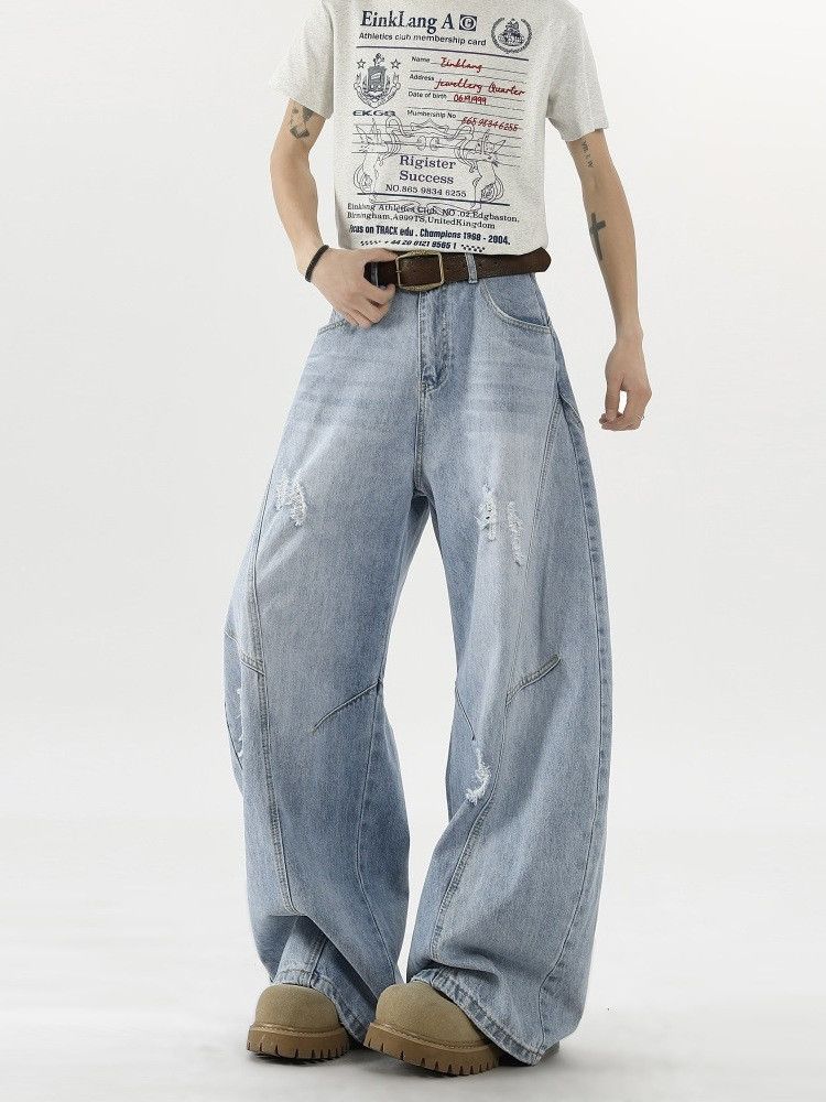 Japanese Brand American men's retro ripped wide-leg scimitar jeans Size US 32 / EU 48 - 3 Thumbnail