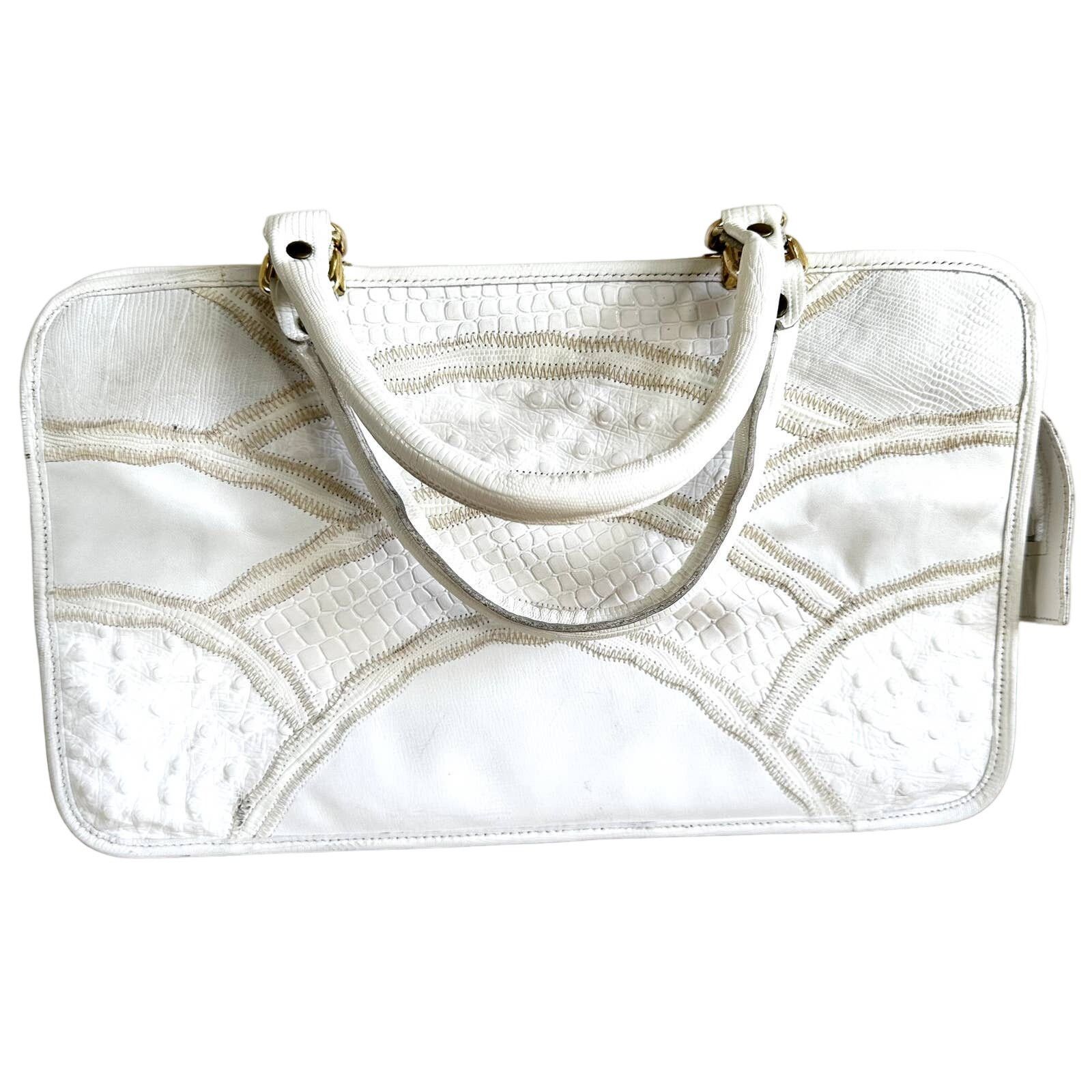 Other VTG Caprice Patchwork Bag Snakeskin Leather Ostrich White Size ONE SIZE - 1 Thumbnail