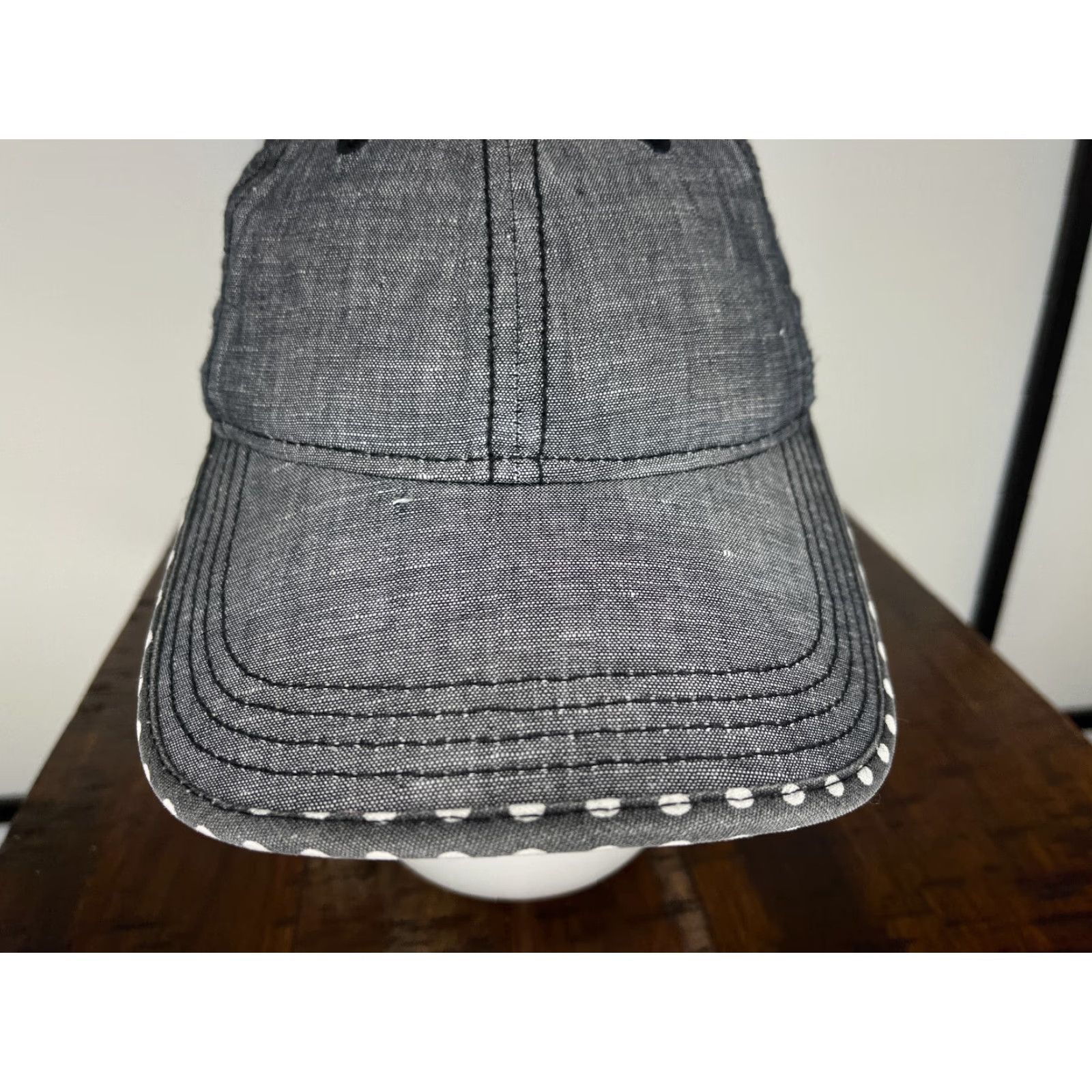 Keds Keds Hat Cap Strap Back Adult One Size Gray Denim Look Polka Dot Trim Poly Blend Size ONE SIZE - 3 Thumbnail