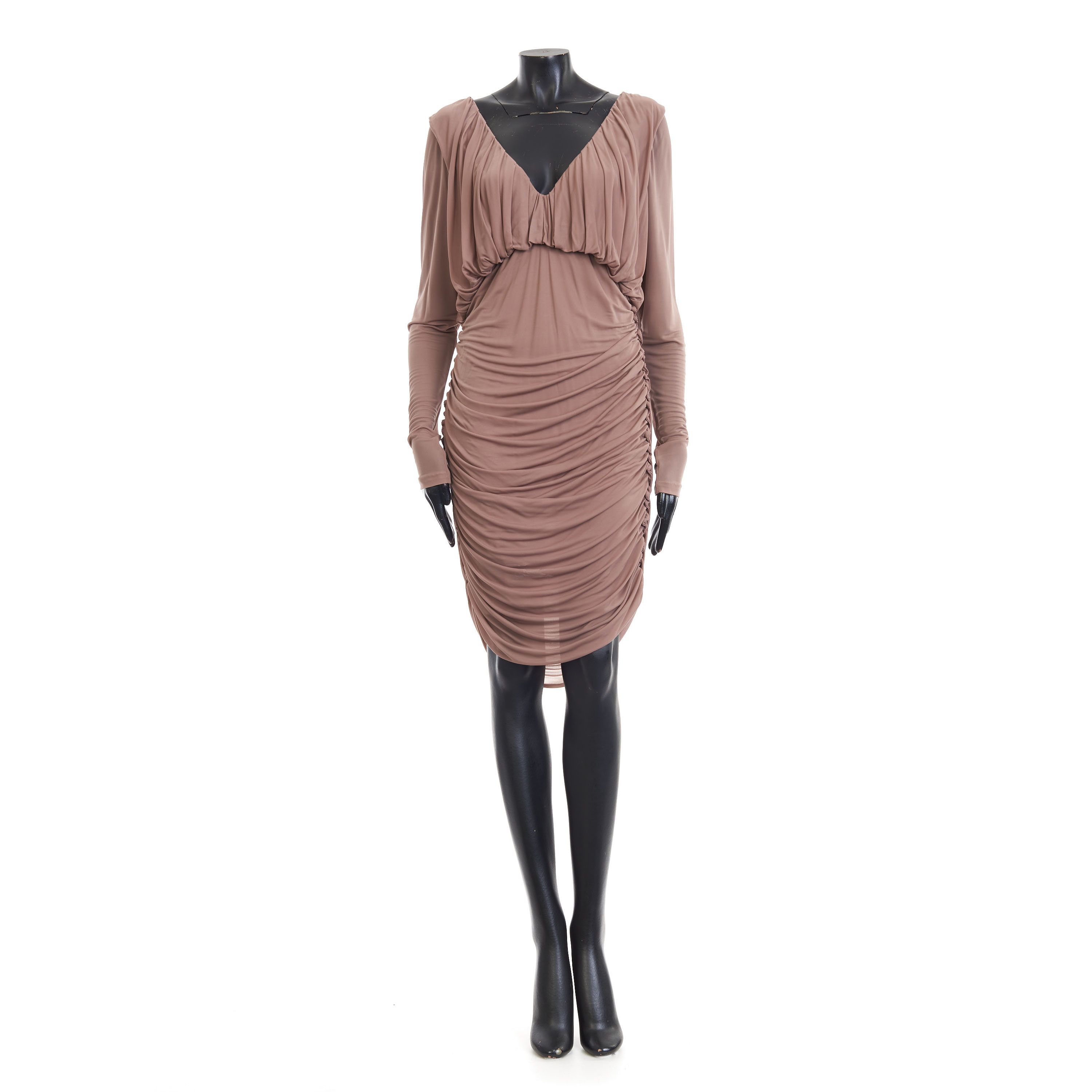 Saint Laurent Paris Brown Ruched Mini Dress Size M / US 6-8 / IT 42-44 - 1 Thumbnail