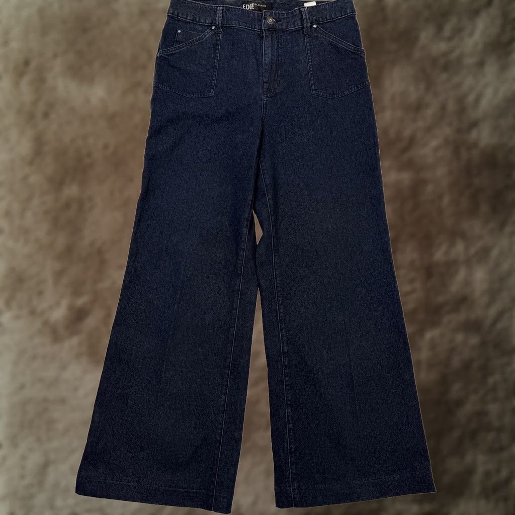 Vintage EDGE BY JEN RADE Jeans Womens 10 Blue Dark Wash High Rise Wide Leg Stretch Size 32" / US 10 / IT 46 - 1 Thumbnail