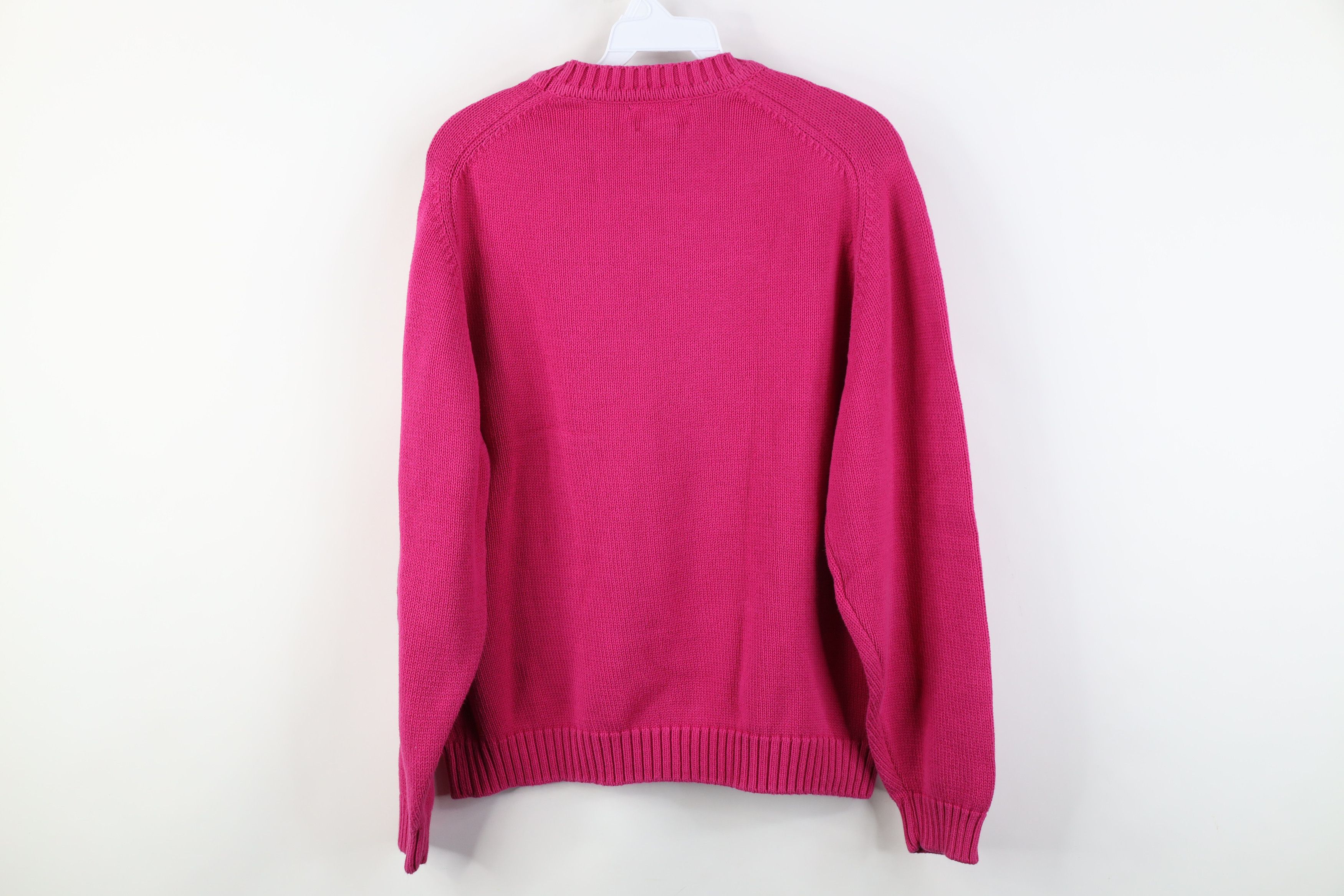 Vintage 90s Lands End Cotton Ribbed Knit Sweater Pink USA