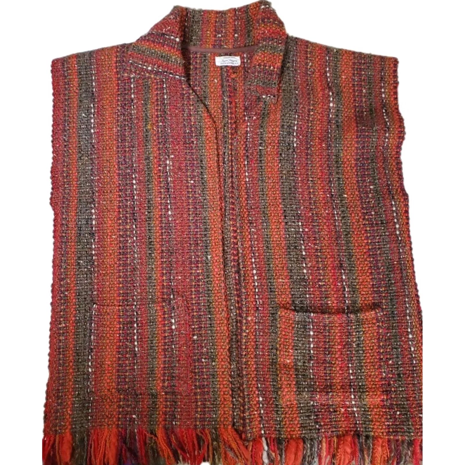 Vintage VTG Ayotte's Designery Handwoven Textile Vest Unisex L Roberta Ayotte's Designery Red Orange Brown Wool 1970s Hippy EUC Vest Mens Womens Size L / US 10 / IT 46 - 5 Thumbnail