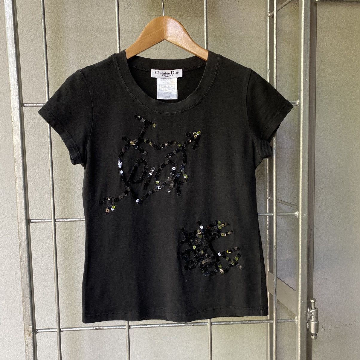 Dior Christian Diot Black Sequin Logo Tee Size M / US 6-8 / IT 42-44 - 5 Thumbnail