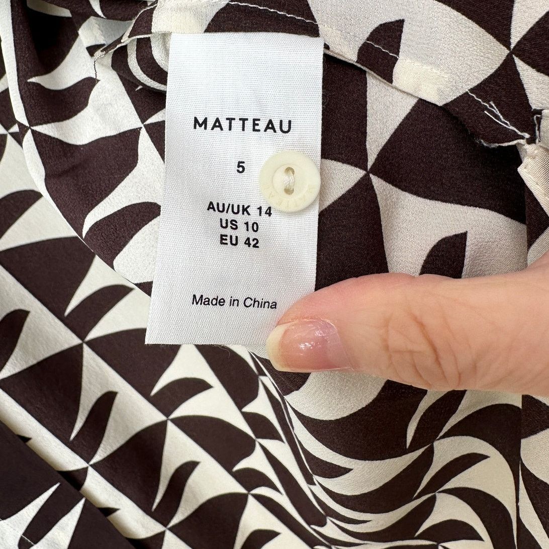 Matteau Matteau Cream Brown Geometric Silk Button Front Shirt US 10 Size L / US 10 / IT 46 - 9 Thumbnail