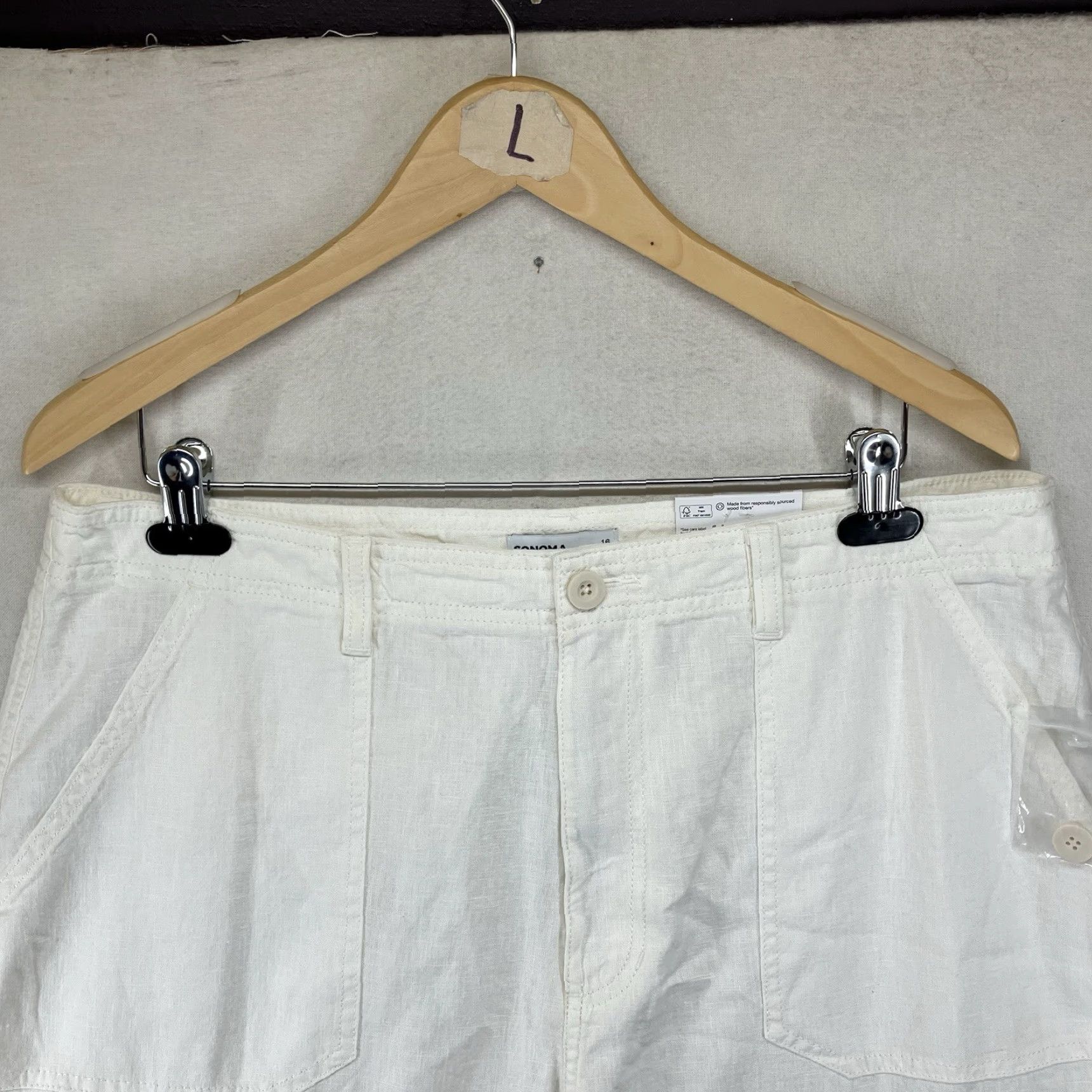 Vintage Women's Linen Cotton Blend Pants Cargo 16 NWT Mid Rise Straight Wide White Size 38" / US 16 / IT 52 - 6 Thumbnail