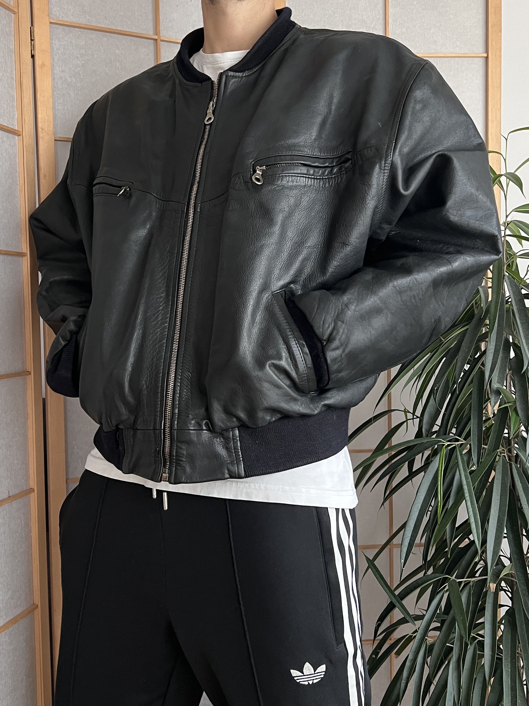 Genuine Leather VTG 1980's leather bomber jacket boxy baggy biker oversized Size US XXL / EU 58 / 5 - 1 Thumbnail