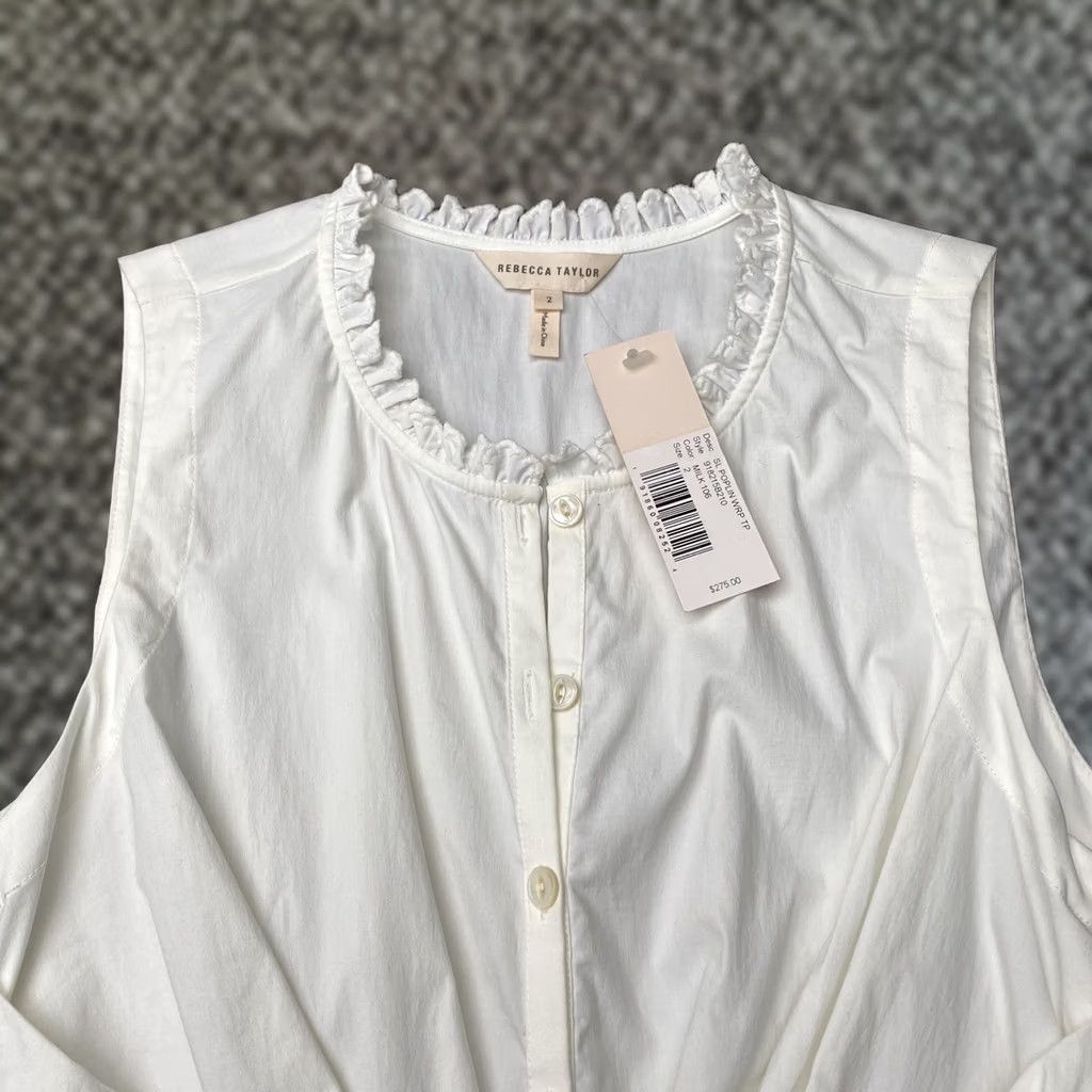 Rebecca Taylor Rebecca Taylor Shirt Sleeveless White 2 Casual Women Knit Cotton Button Crew Neck 2 White SL Poplin Wrap Top Milk 106 Size XS / US 0-2 / IT 36-38 - 1 Thumbnail