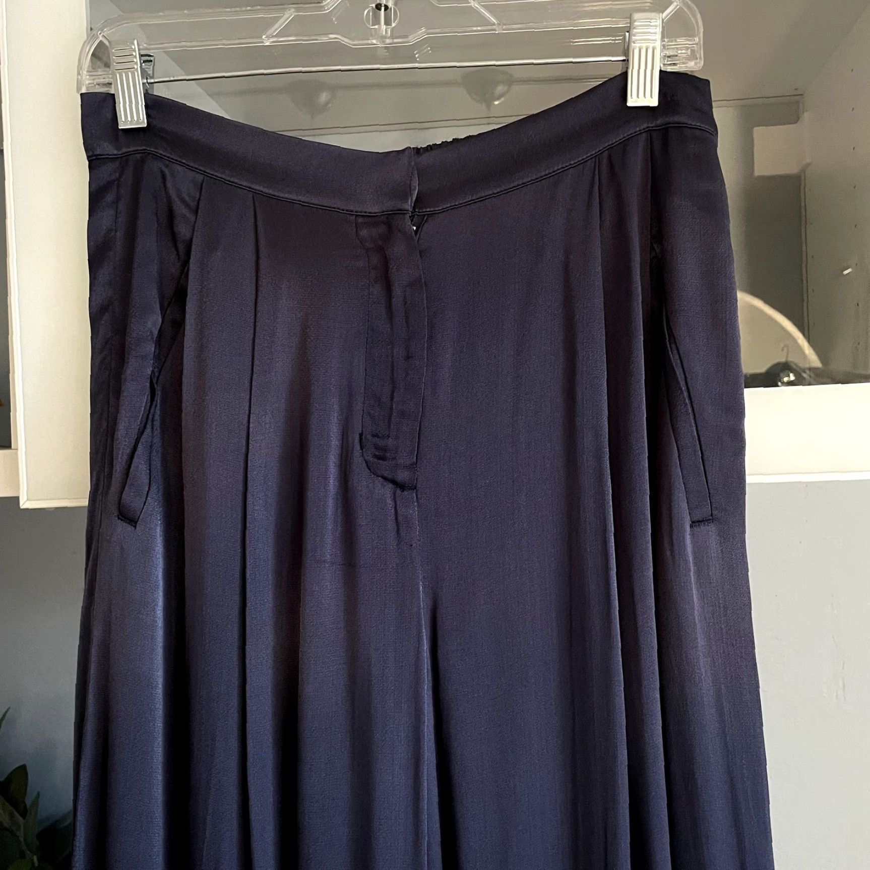 Vintage MAAC London Blue Satin Wide-Leg Trousers Pants Blue M Women Regular Size Satin Pants Wide-Leg London 50% viscose 50% Cotton Size 32" / US 10 / IT 46 - 2 Thumbnail
