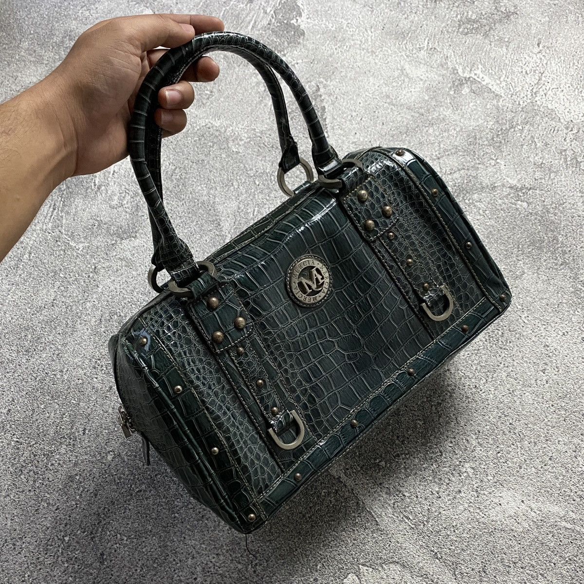 Japanese Brand 2000s Glossy Croc Pattern Structured Handbag Size ONE SIZE - 4 Thumbnail
