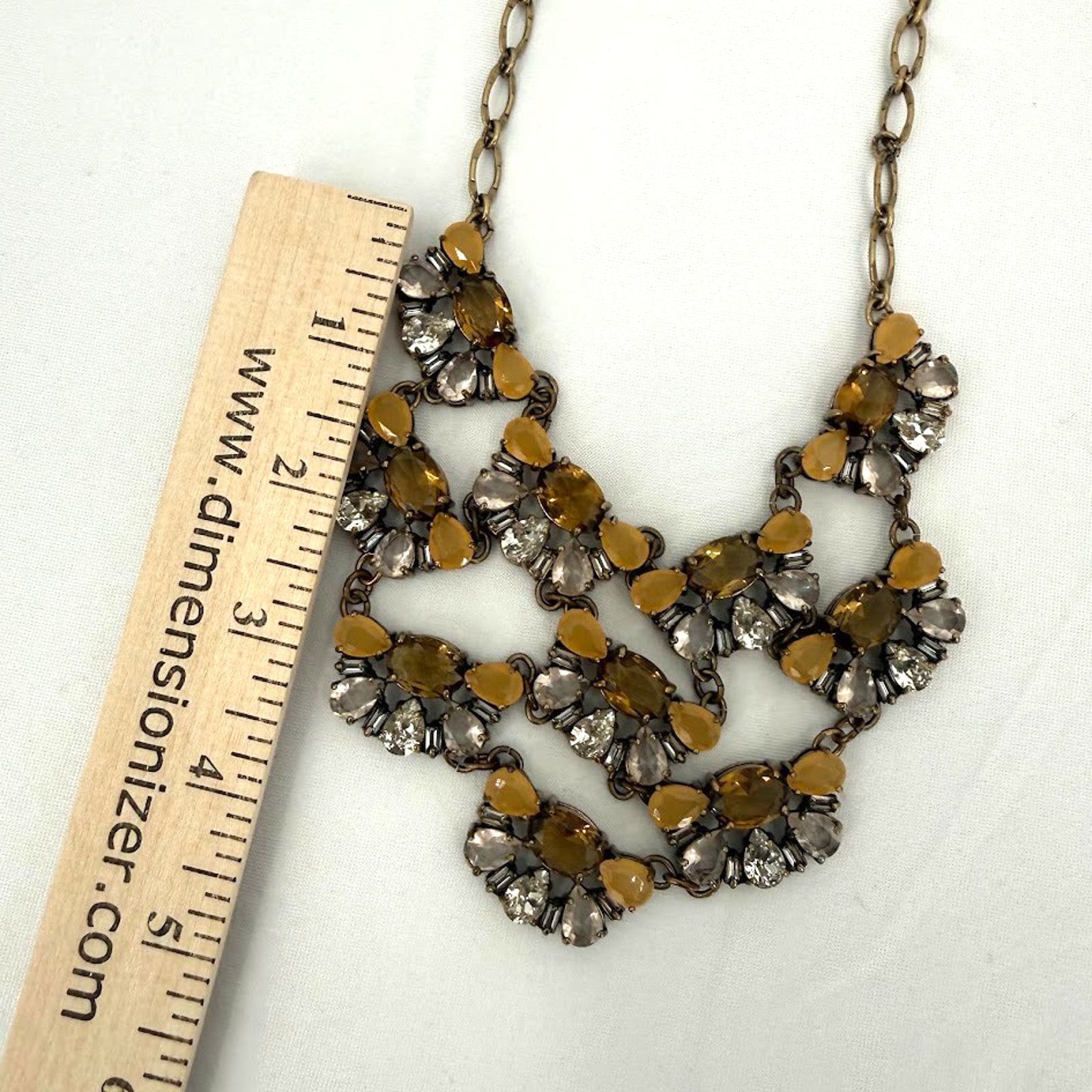 J.Crew J Crew Statement Necklace Gold Tone Amber Clear Rhinestone Size ONE SIZE - 6 Thumbnail