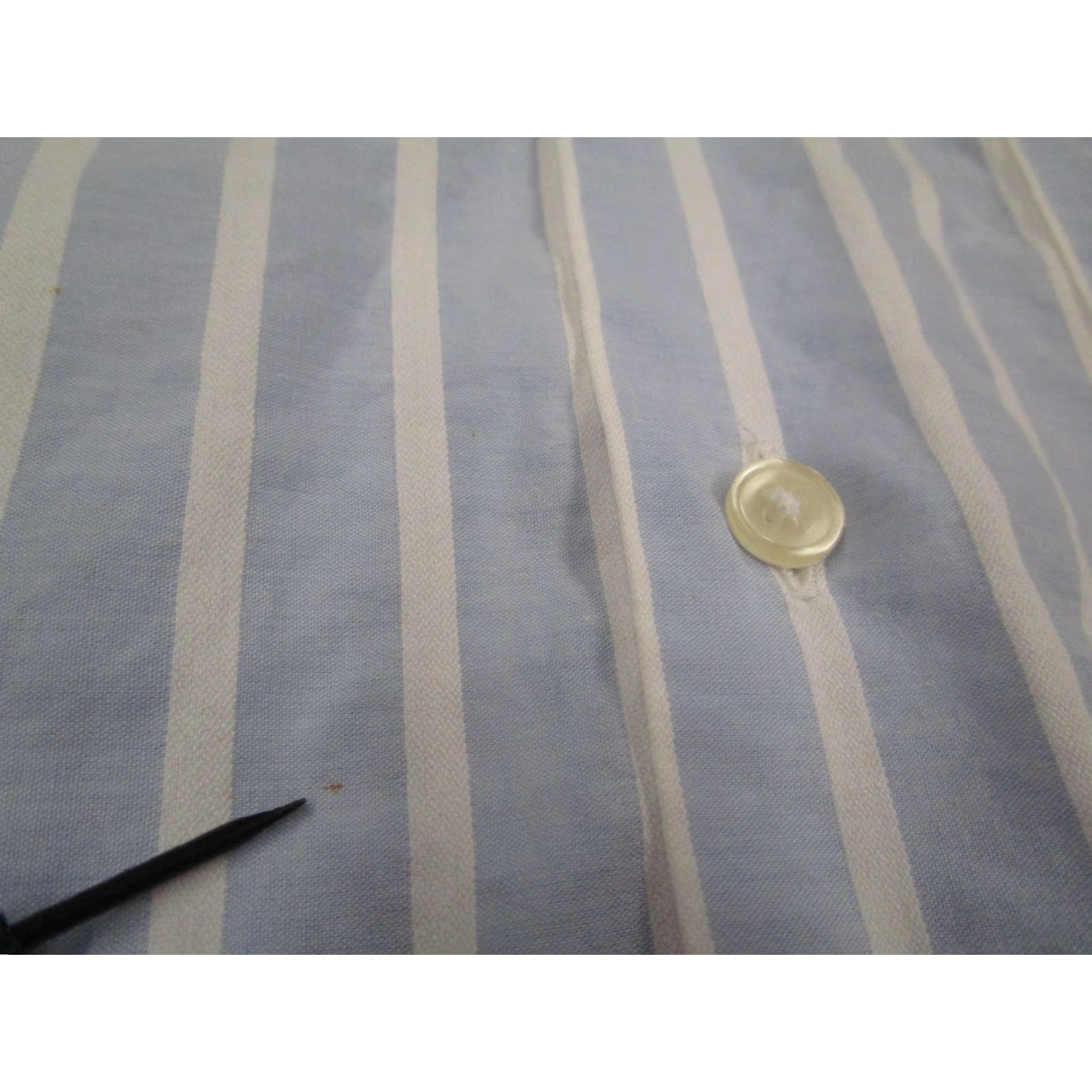 Vintage VINTAGE Cafe Coton Dress Shirt Mens L Blue White Stripe Twill 100% Cotton Classic Long Sleeve Button Down Size 42R - 3 Thumbnail