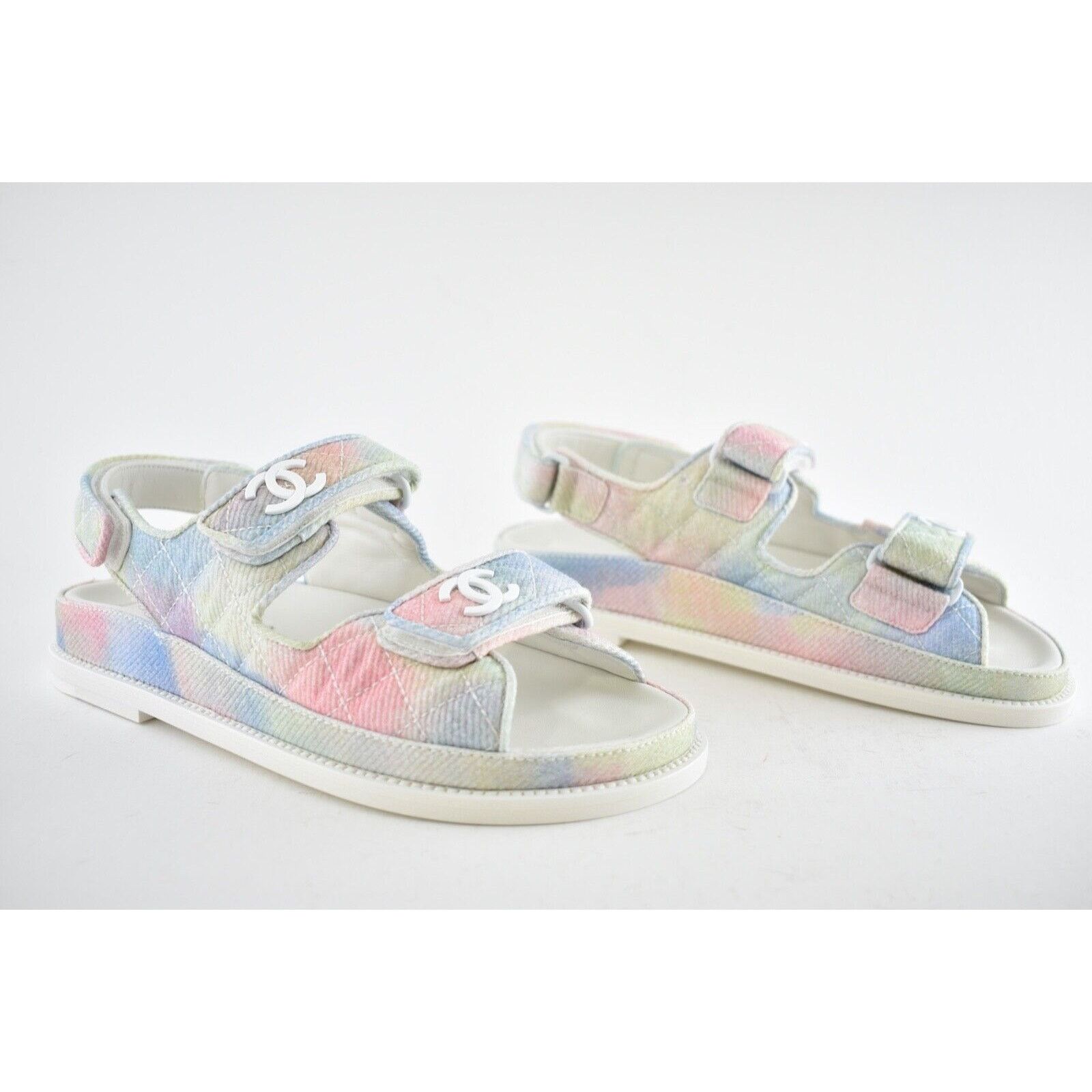 Chanel Chanel 22C Green Pink Blue White CC Logo Mule Slide Strap Size US 7 / IT 37 - 4 Thumbnail