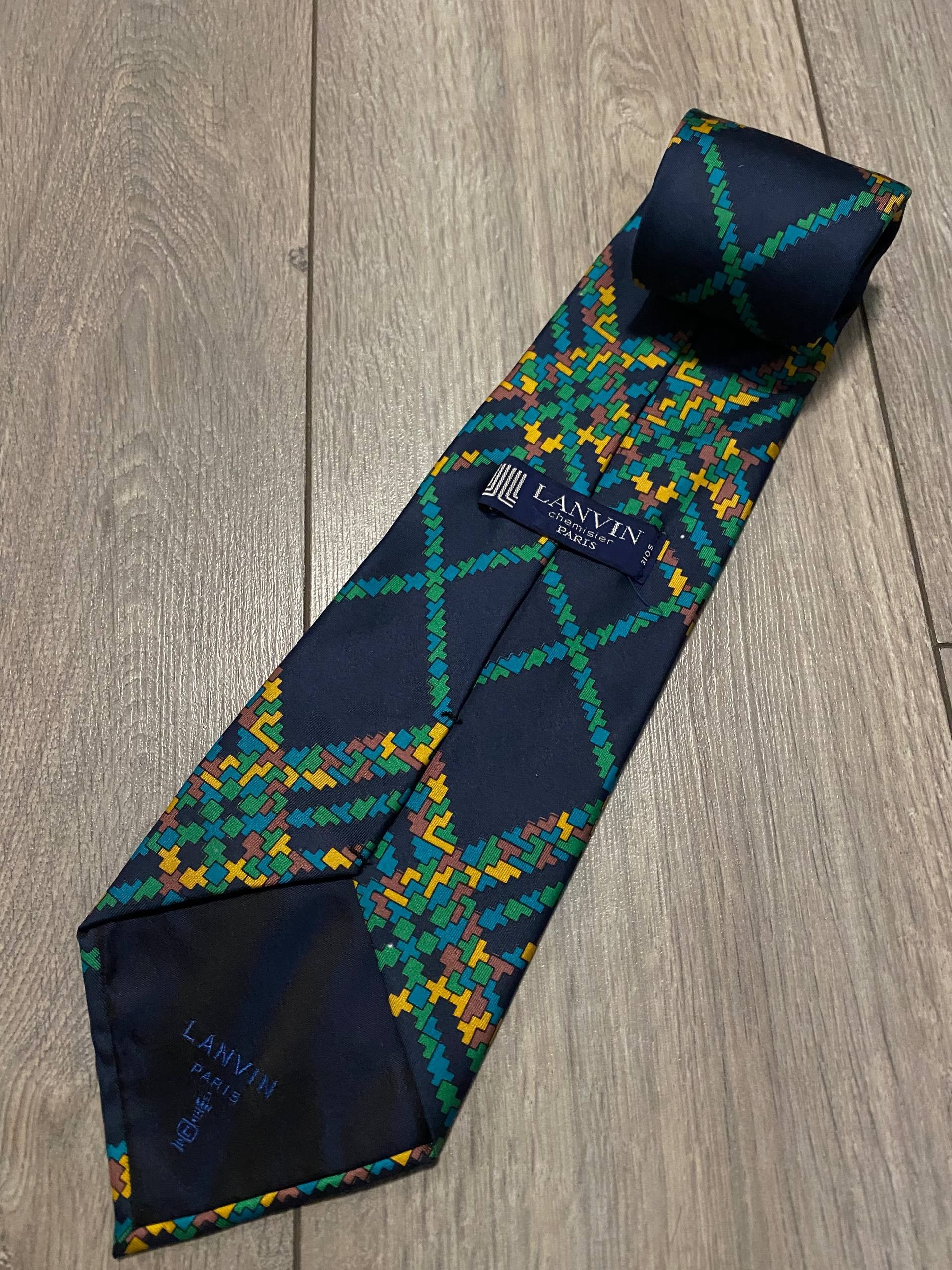 Lanvin Lanvin Paris Tie Mosaic Rhombus Stripes Monogram 100% Silk Size ONE SIZE - 2 Thumbnail