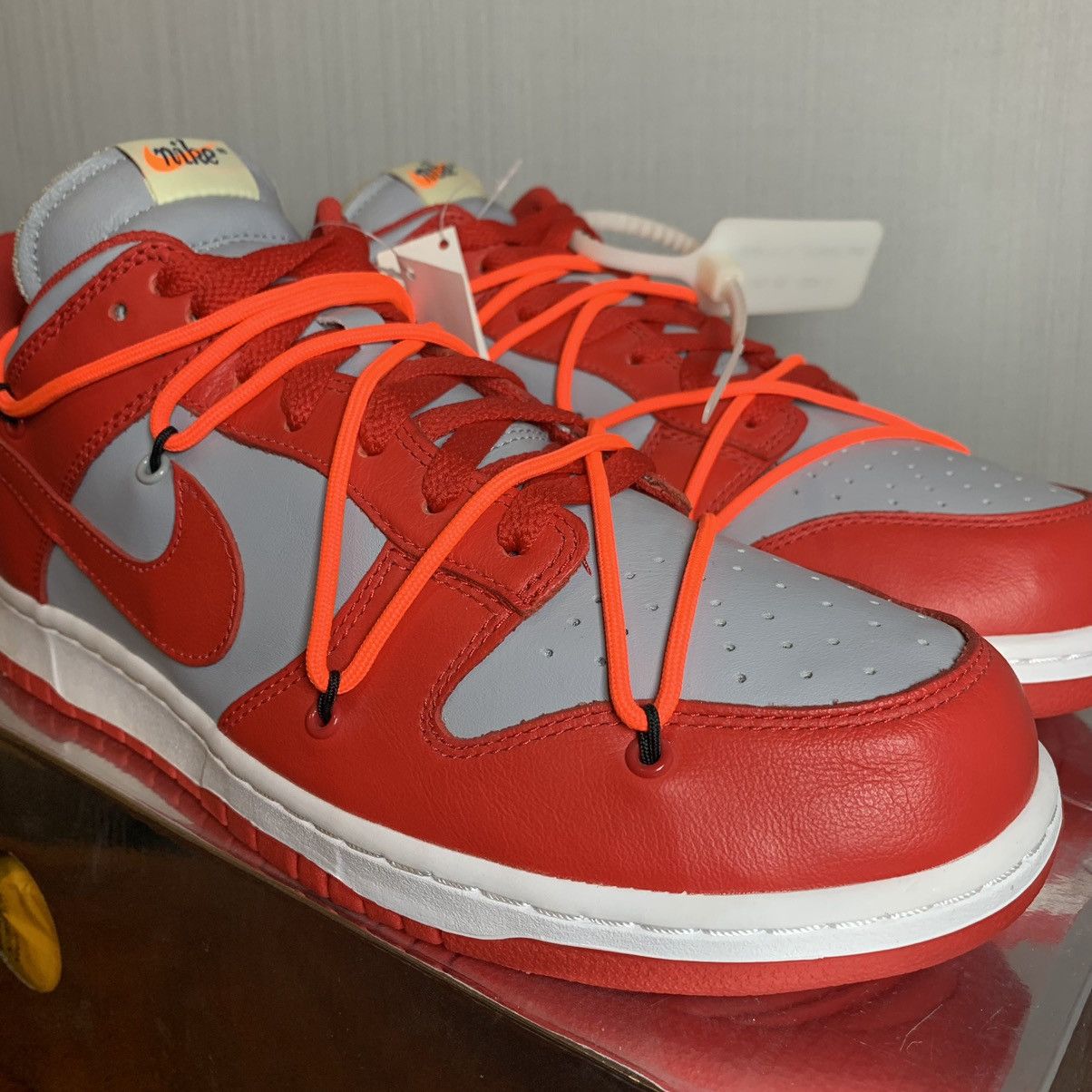 Nike × Off-White × Virgil Abloh Off-White Nike Dunk Low University Red Size US 12 / EU 45 - 8 Thumbnail