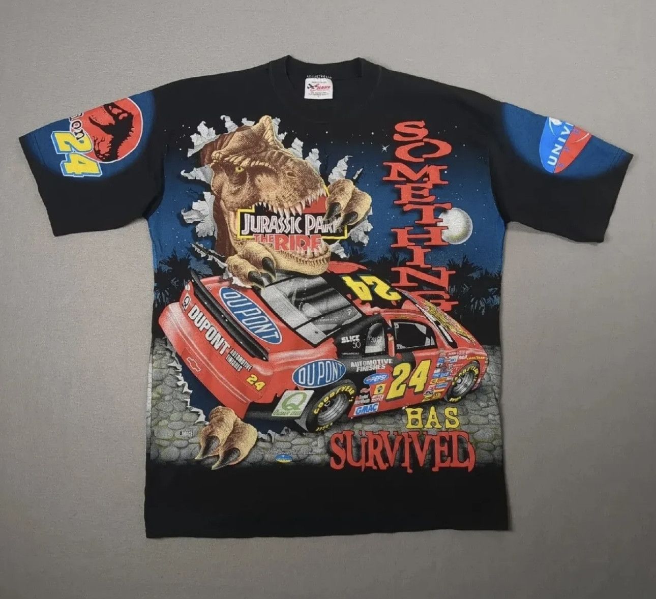 image of Jeff Gordon Jurassic Park Shirt Vintage Chase 90's Nascar Tee in Black, Men's (Size Large)