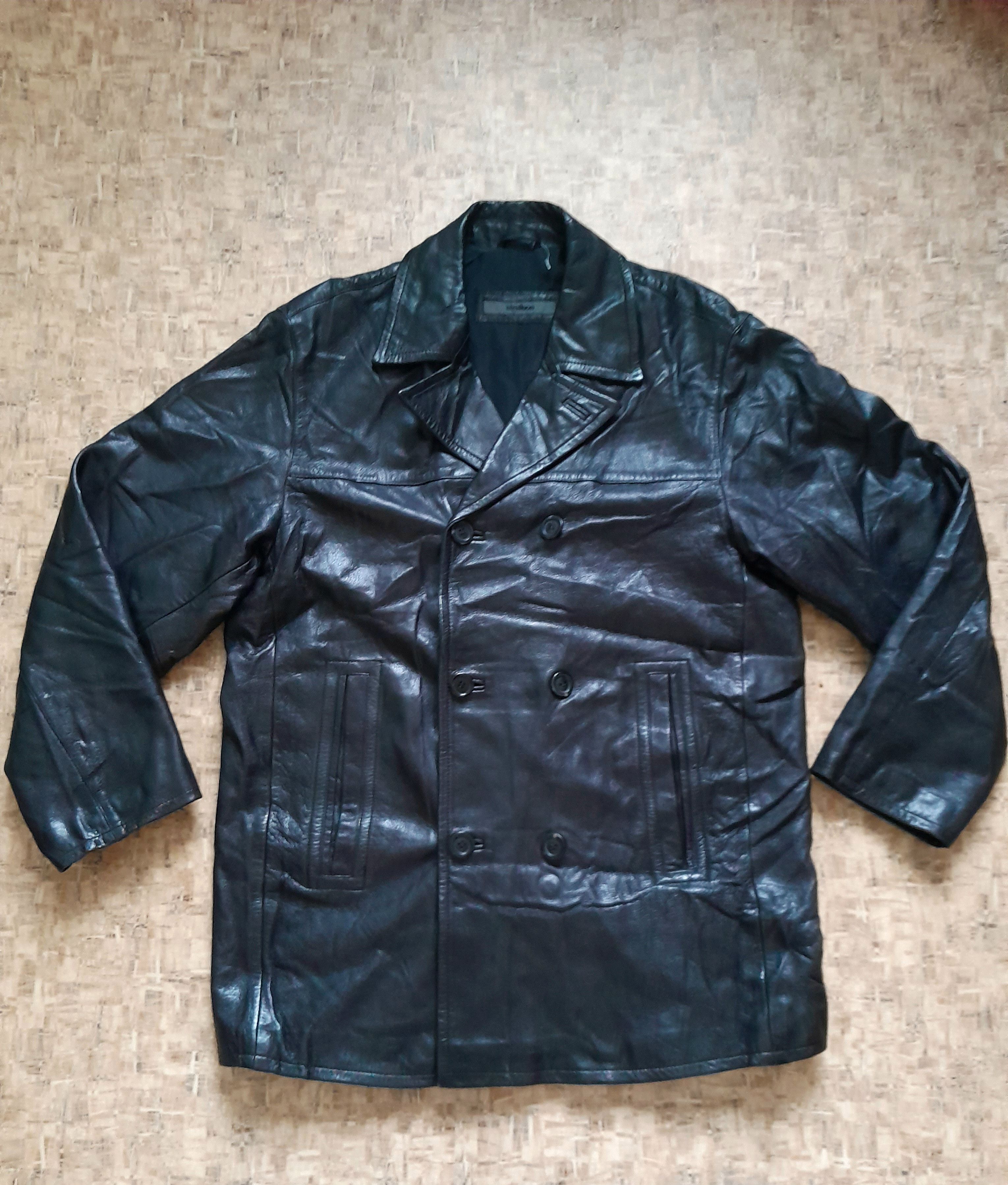 image of Vintage Strellson Pea Coat Leather Jacket in Black, Men's (Size Large)