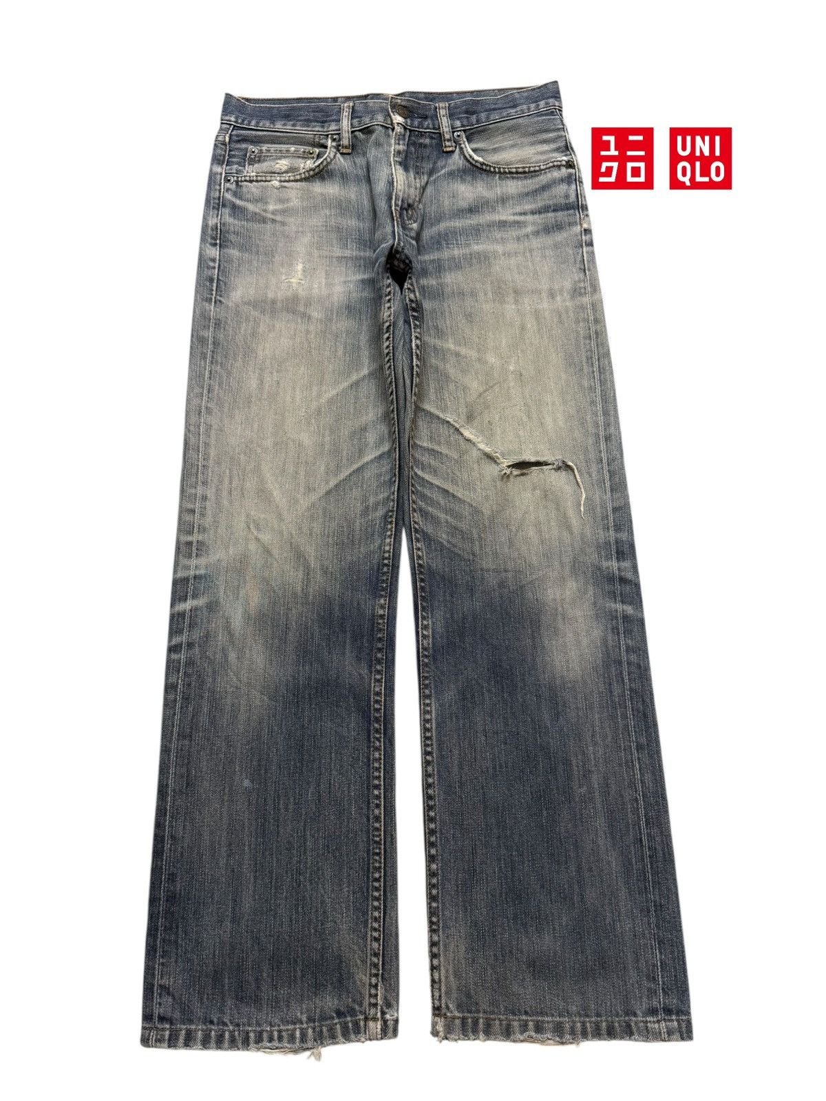 Uniqlo Vintage Y2K Japanese Uniqlo Mud Wash Whiskers Distress Baggy Size US 30 / EU 46 - 1 Thumbnail