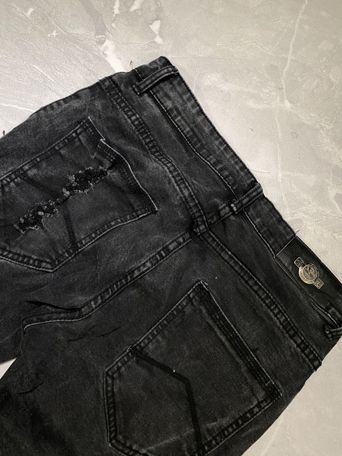 Vintage Black Distressed Skinny Fit Jeans Y2K Size US 31 - 9 Thumbnail