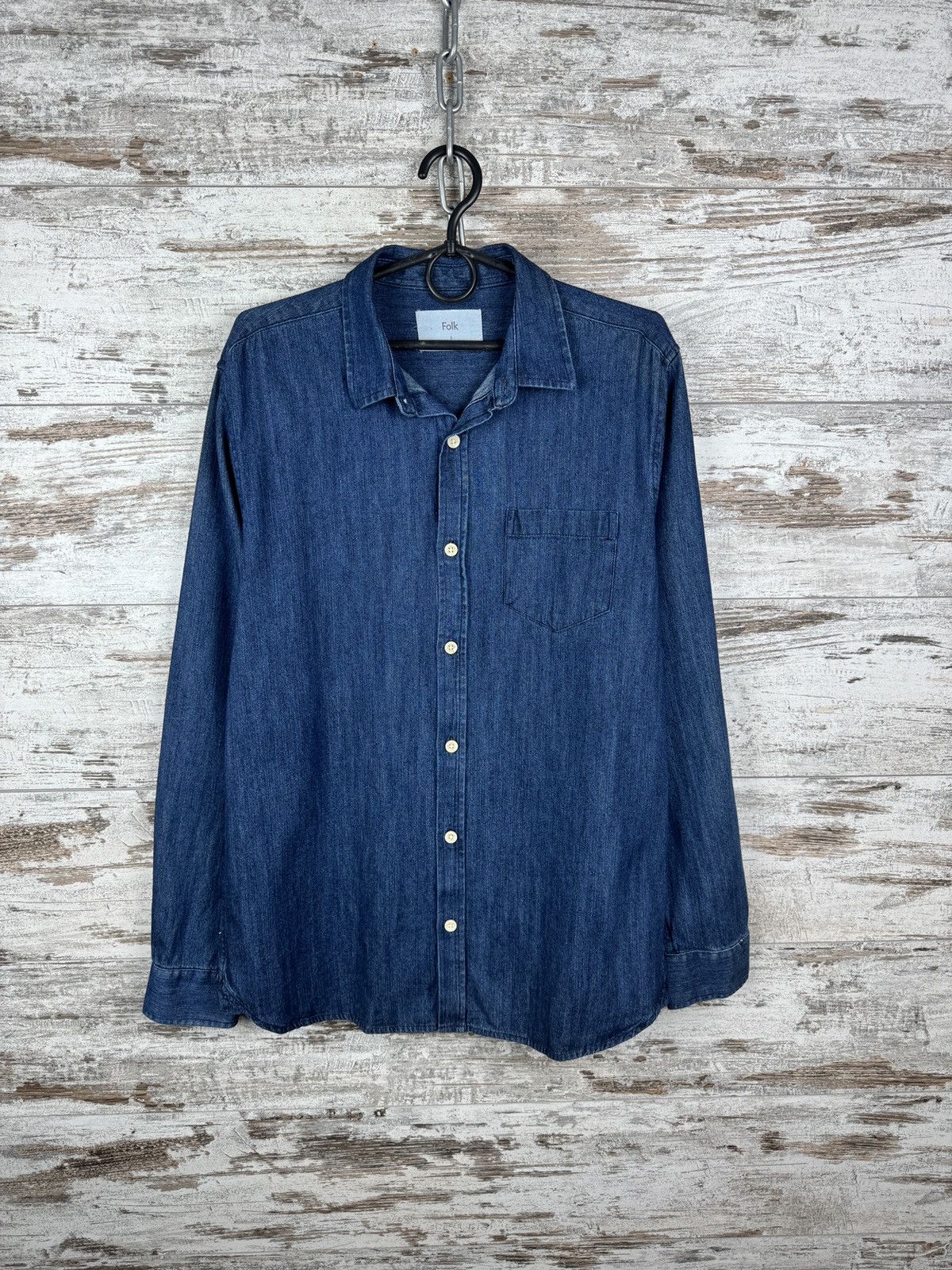 Folk Mens Vintage Folk denim shirts button up jeans blue luxury Size US M / EU 48-50 / 2 - 2 Thumbnail