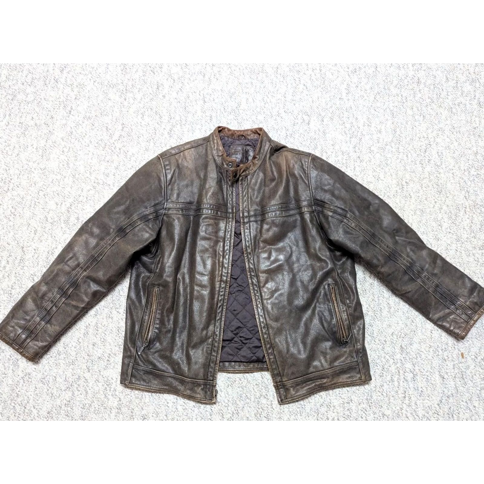 Merona VINTAGE Merona motorcycle jacket Men L brown leather PATINA 1990s cafe racer 44-46 Size US L / EU 52-54 / 3 - 3 Thumbnail