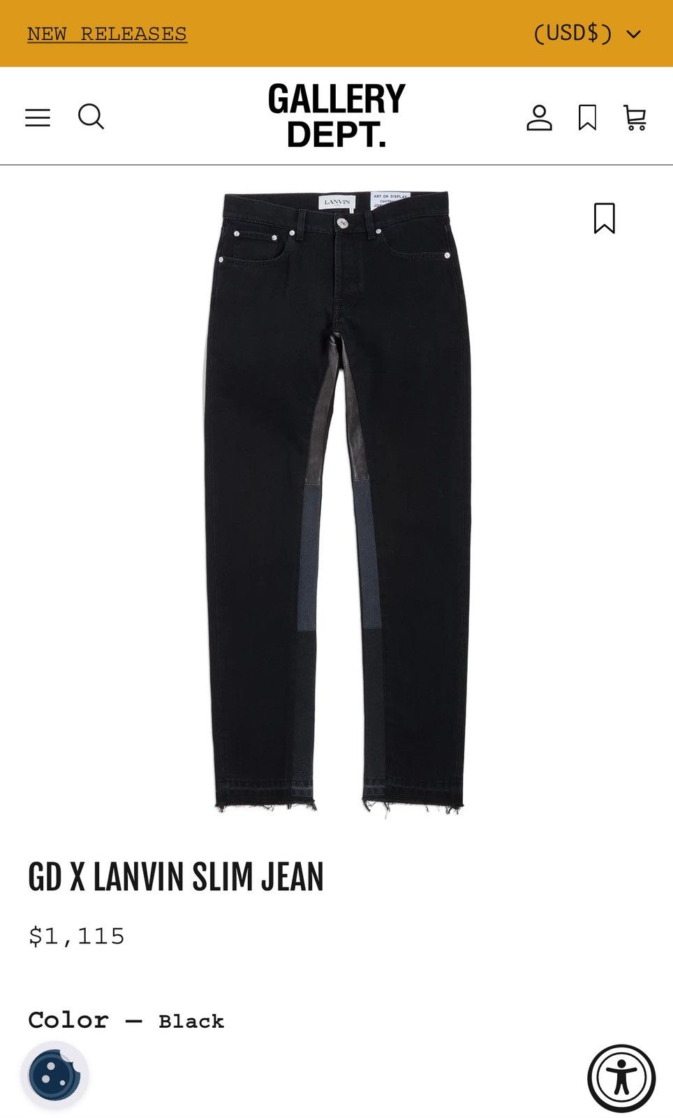 Gallery Dept. × Lanvin Lanvin X Gallery Dept. black straight jeans Size US 29 - 10 Thumbnail