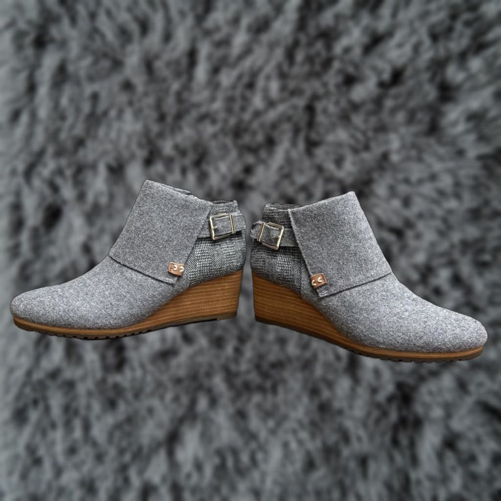 Vintage Dr. Scholl's Ankle Booties 7.5 Gray Plaid Wedge Buckle Comfort Office Casual Womens Bootie Size US 8 / IT 38 - 1 Thumbnail