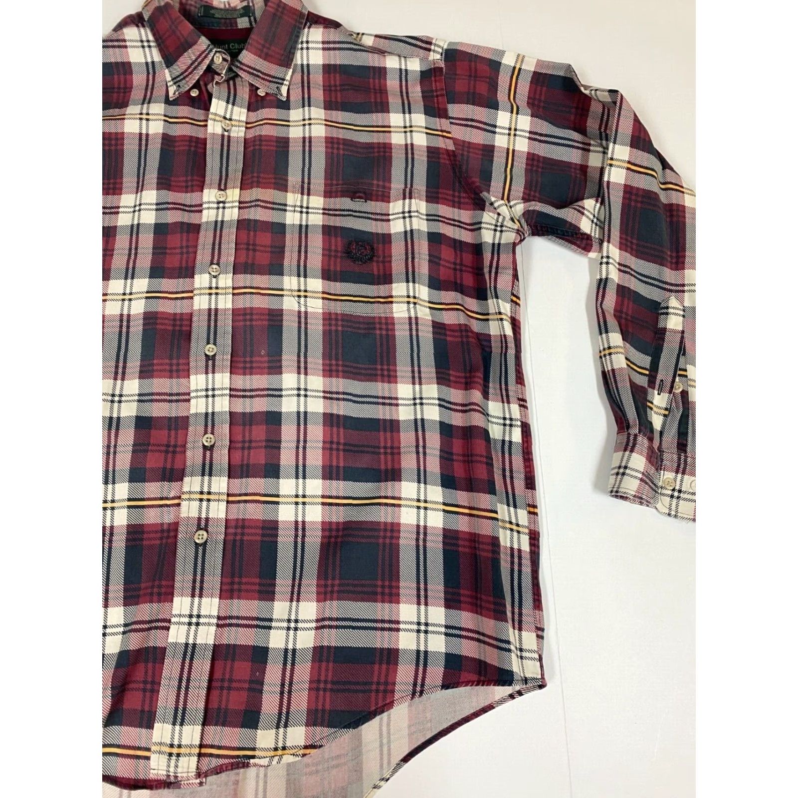 Vintage Hunt Club Shirt Mens Large Red Plaid Button-Down Short Sleeve Collared Button-Up Knit Polyester Size US L / EU 52-54 / 3 - 2 Thumbnail