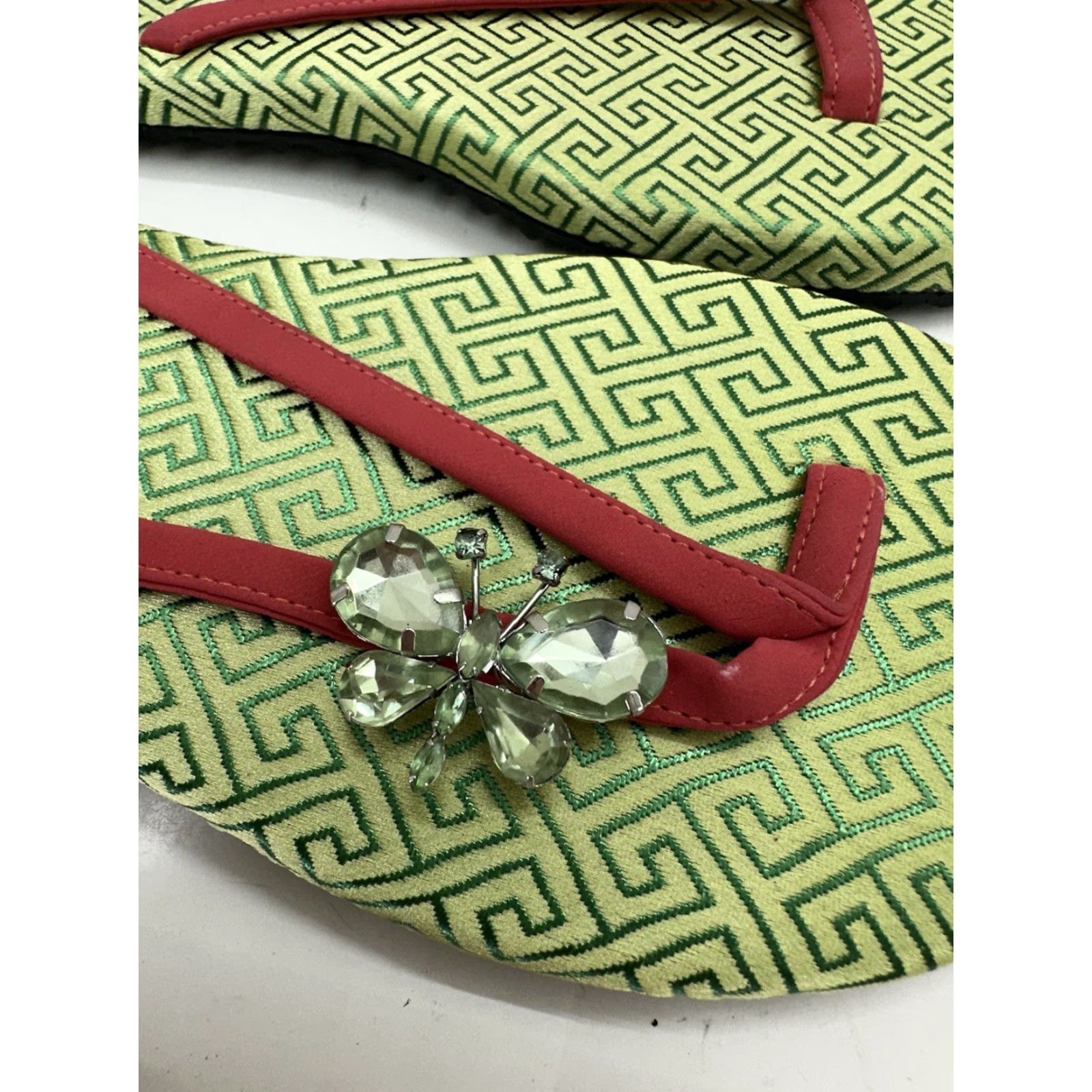 Vintage Casual Corner Annex Womens Sandal FlipFlops 6 Green Rhinestone Butterfly Thong NEW Size US 6 / IT 36 - 5 Thumbnail