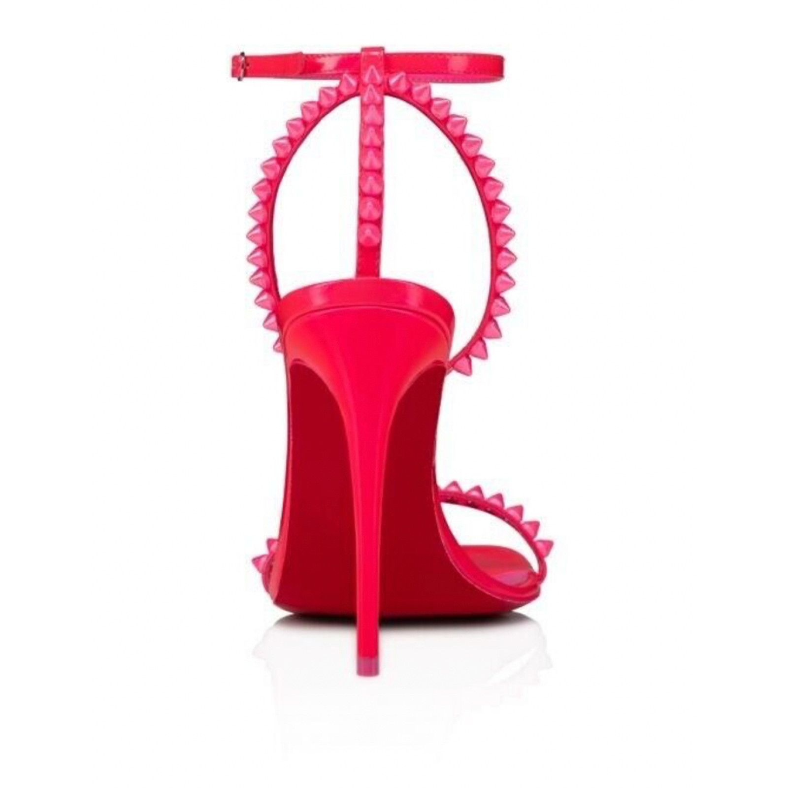 Christian Louboutin So Me 100 Fluo Pink Patent Ankle Strap Sandal Heel Pump 40 Size US 10 / IT 40 - 10 Thumbnail