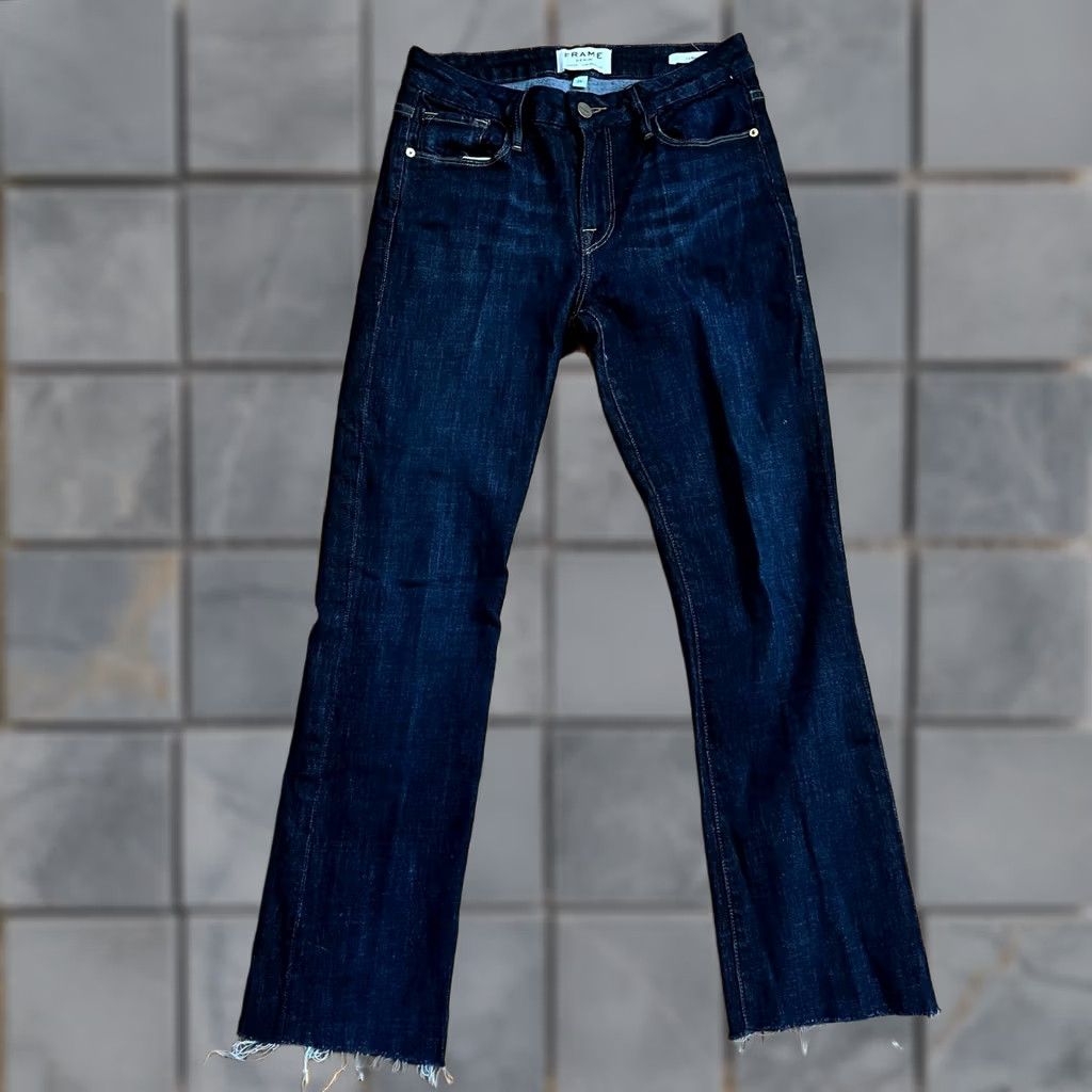 Frame VINTAGE? No. FRAME Jeans Womens 25 Le Boot Dark Raw Hem Crop Jeans Women 25 Bootcut Dark Blue 27x25.5 Ladies Womens Frame Denim Size 42" / US 20 - 1 Thumbnail