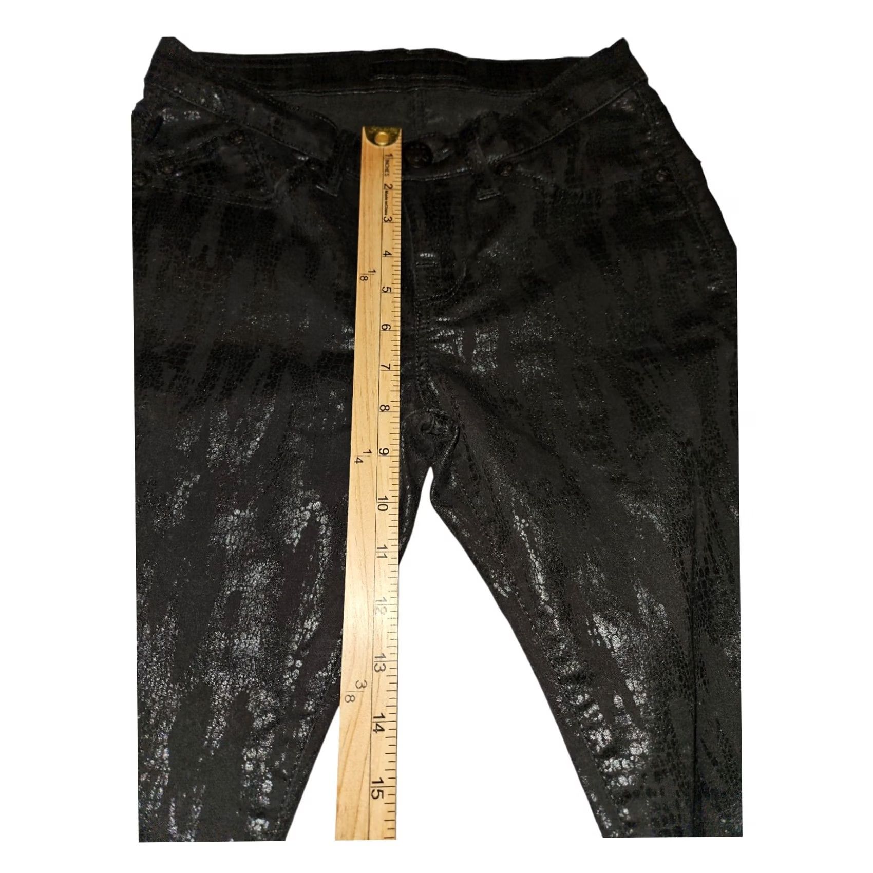 Vintage Rock & Republic Berlin Skinny Pants Women's 6M Black Alagator Print Stretch Jeans Jeggings 30in Inseam Space Black Logo Gothic Hipster 90s Womens Size 28" / US 6 / IT 42 - 4 Thumbnail