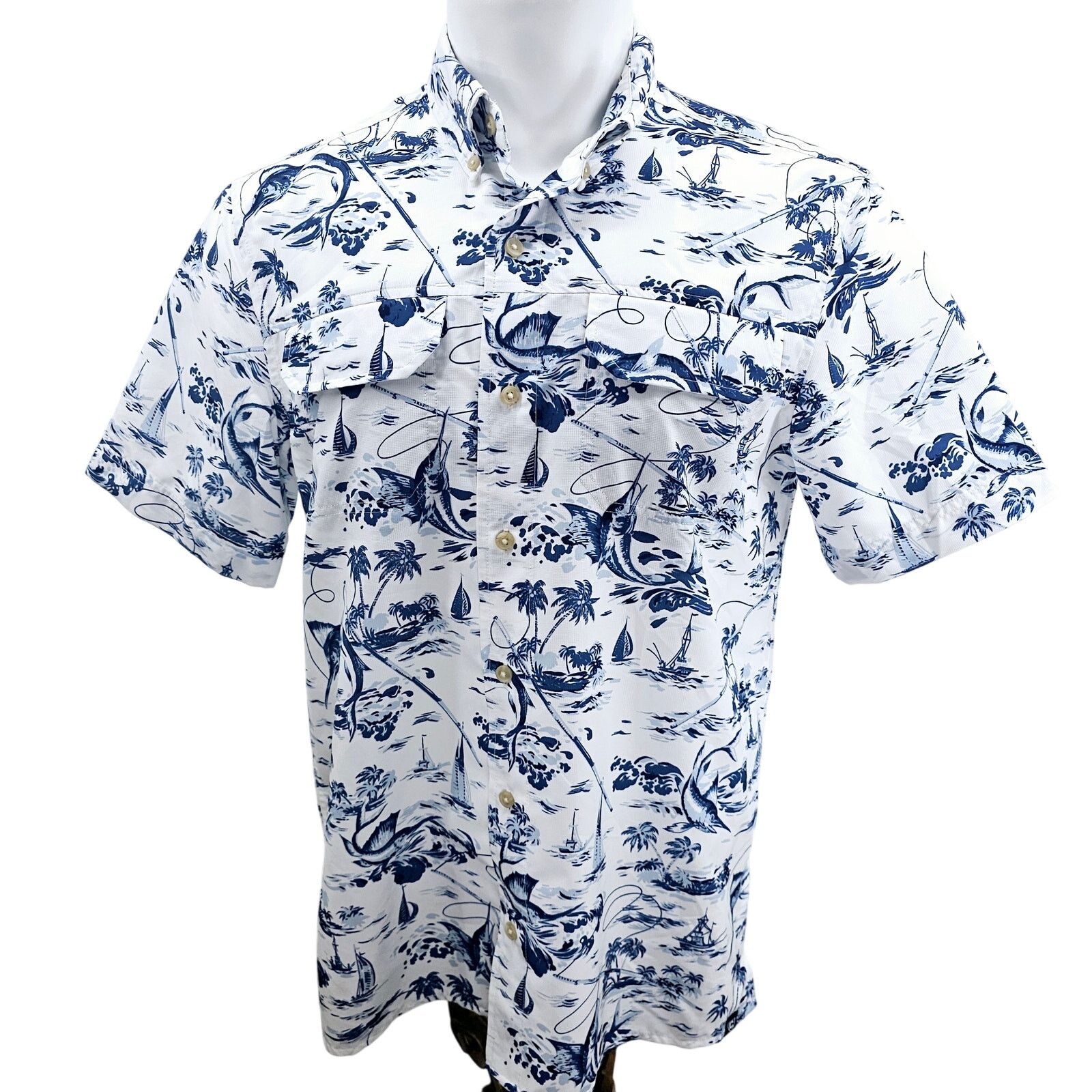 Chaps CHAPS by Ralph Lauren White and Blue Fishing Shirt M 3196 Size US M / EU 48-50 / 2 - 1 Thumbnail