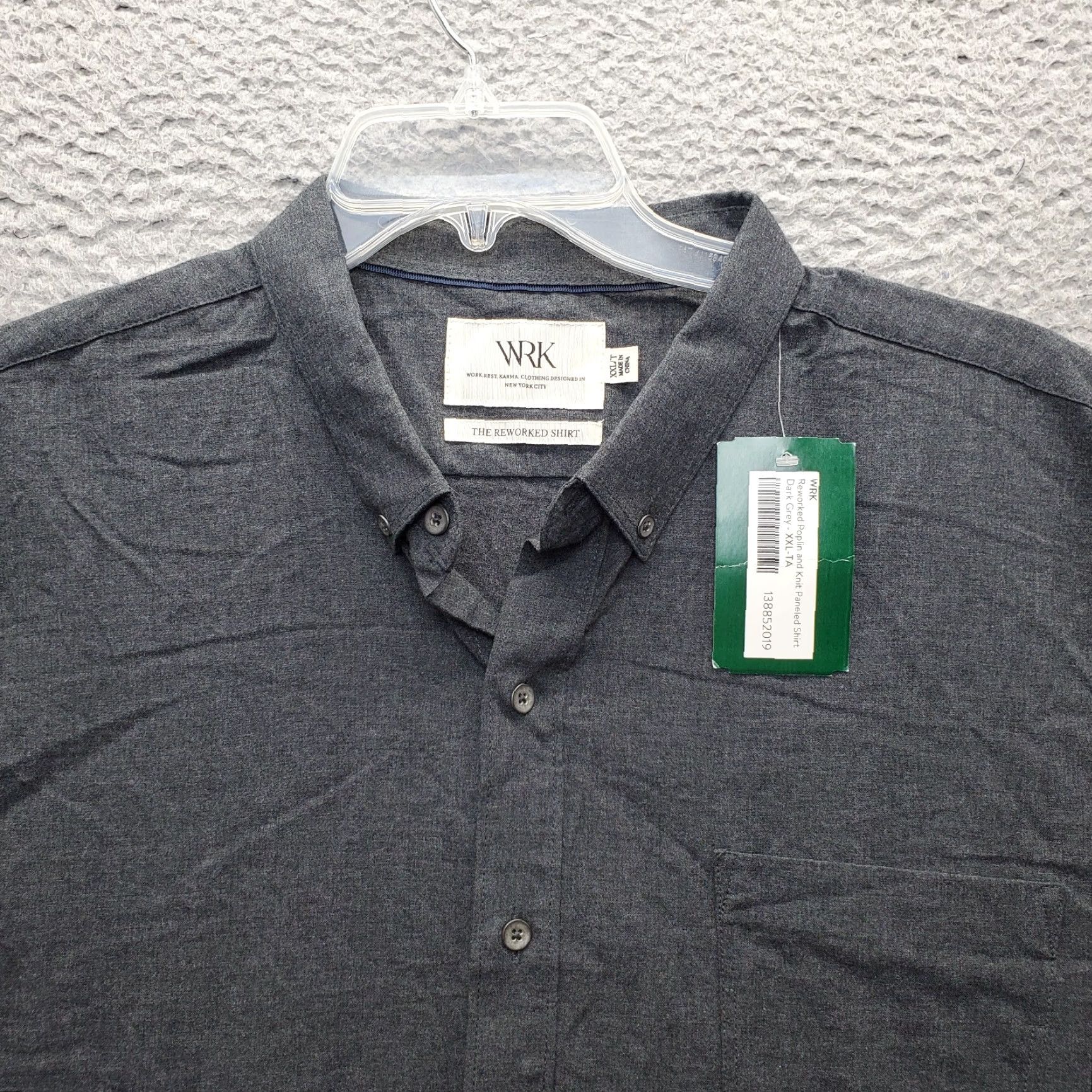 Vintage WRK Reworked Shirt Mens XXL Dark Gray Poplin Knit Paneled Button Down Size US XXL / EU 58 / 5 - 6 Thumbnail