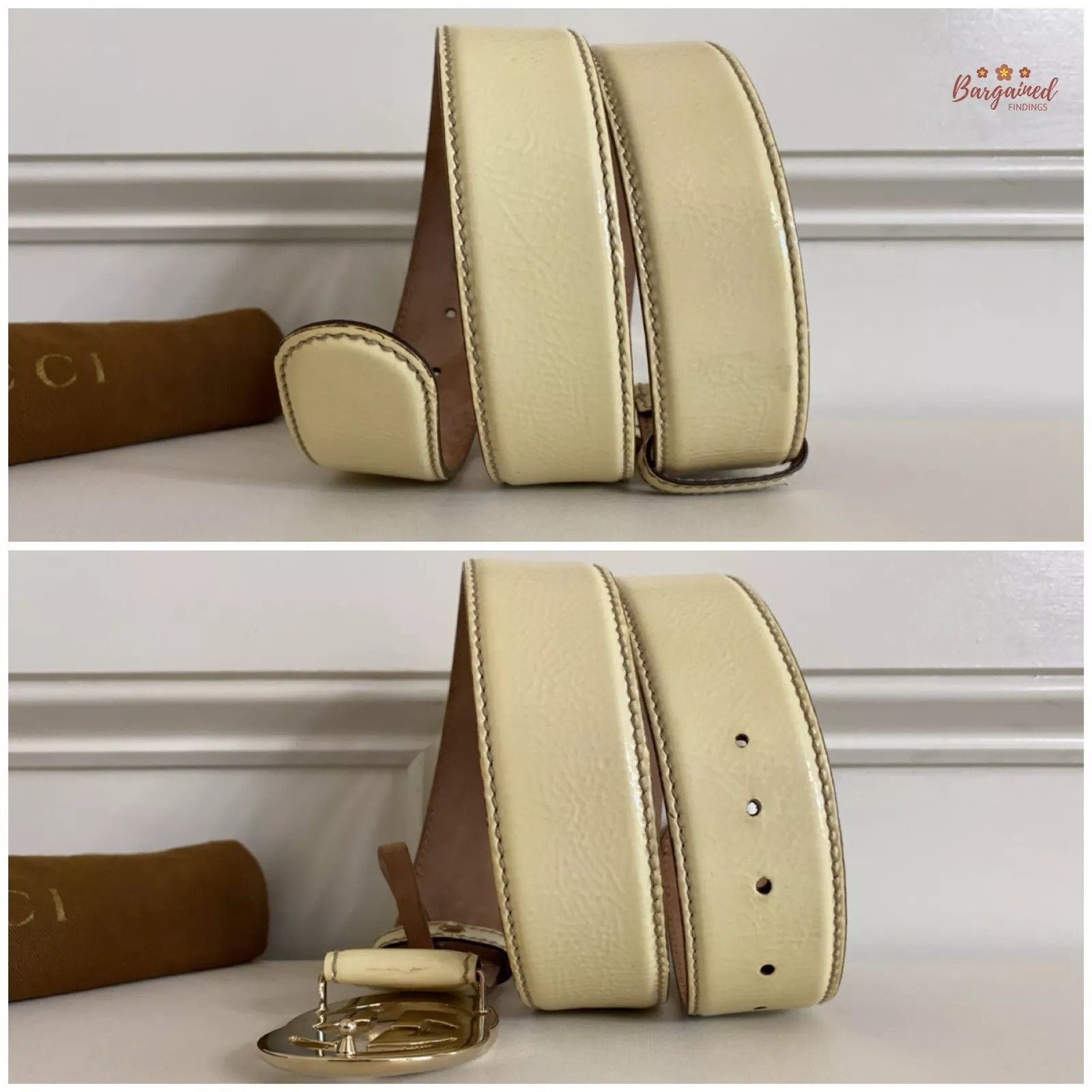 Gucci Gucci Yellow Patent Leather Gold Interlocking G Buckle Belt Size 30 - 4 Thumbnail